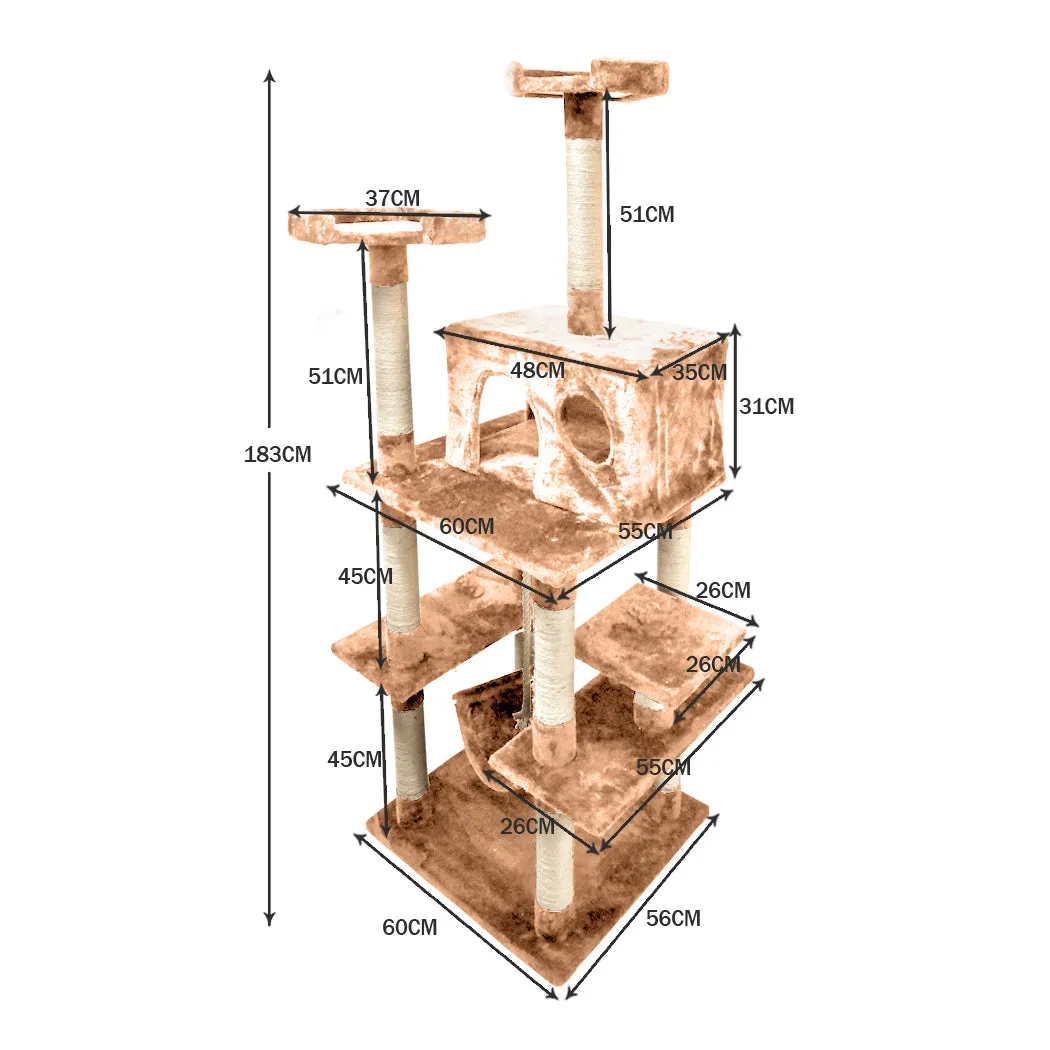 183cm Cat Scratching Post Tree Gym House Condo Furniture Scratcher Pole Brown