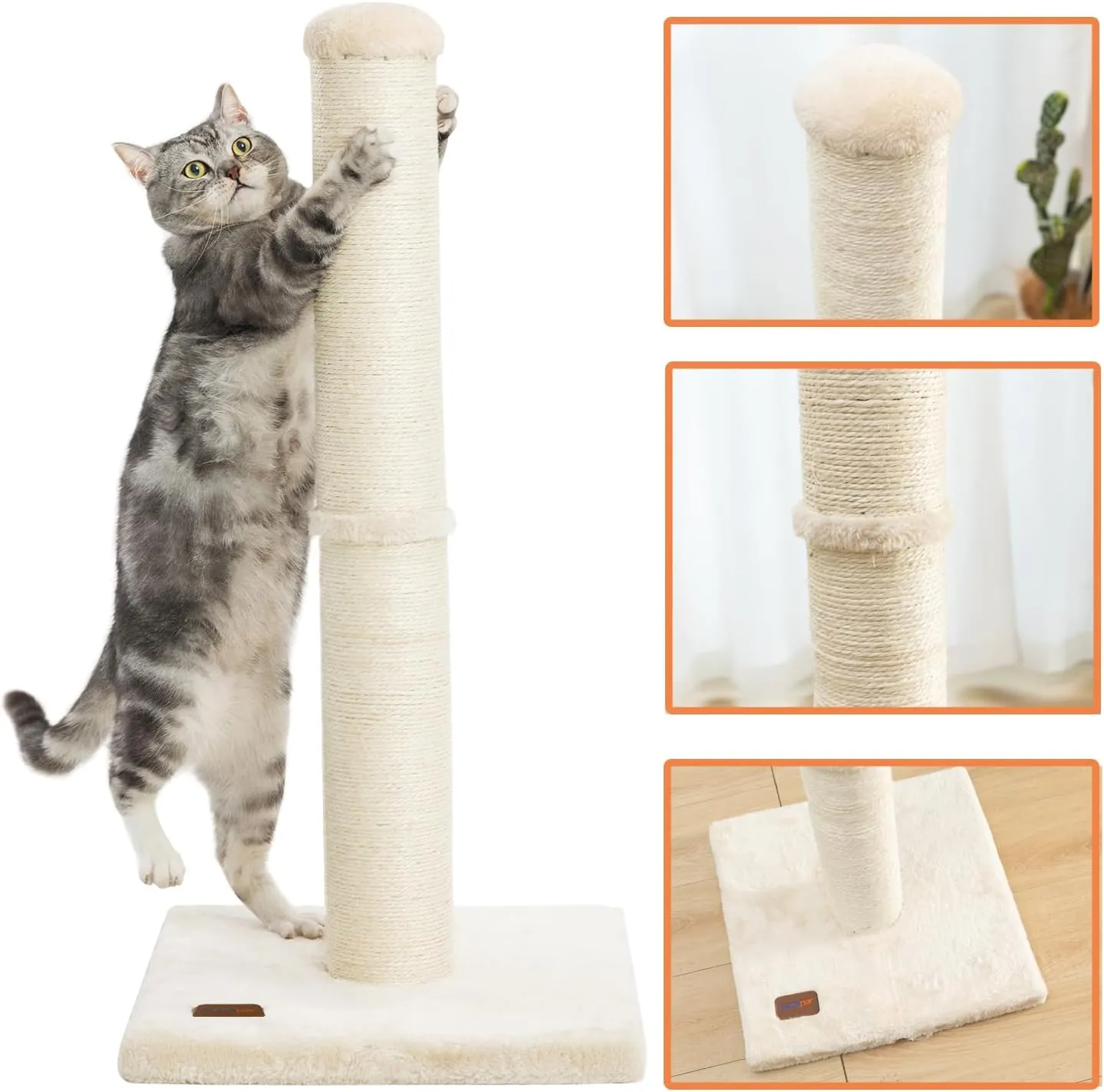 34inch Cat Scratching Post with Natural Sisal Rope 4.3Inch Large Diameter Scratcher Post Tree for Indoor Cats Beige