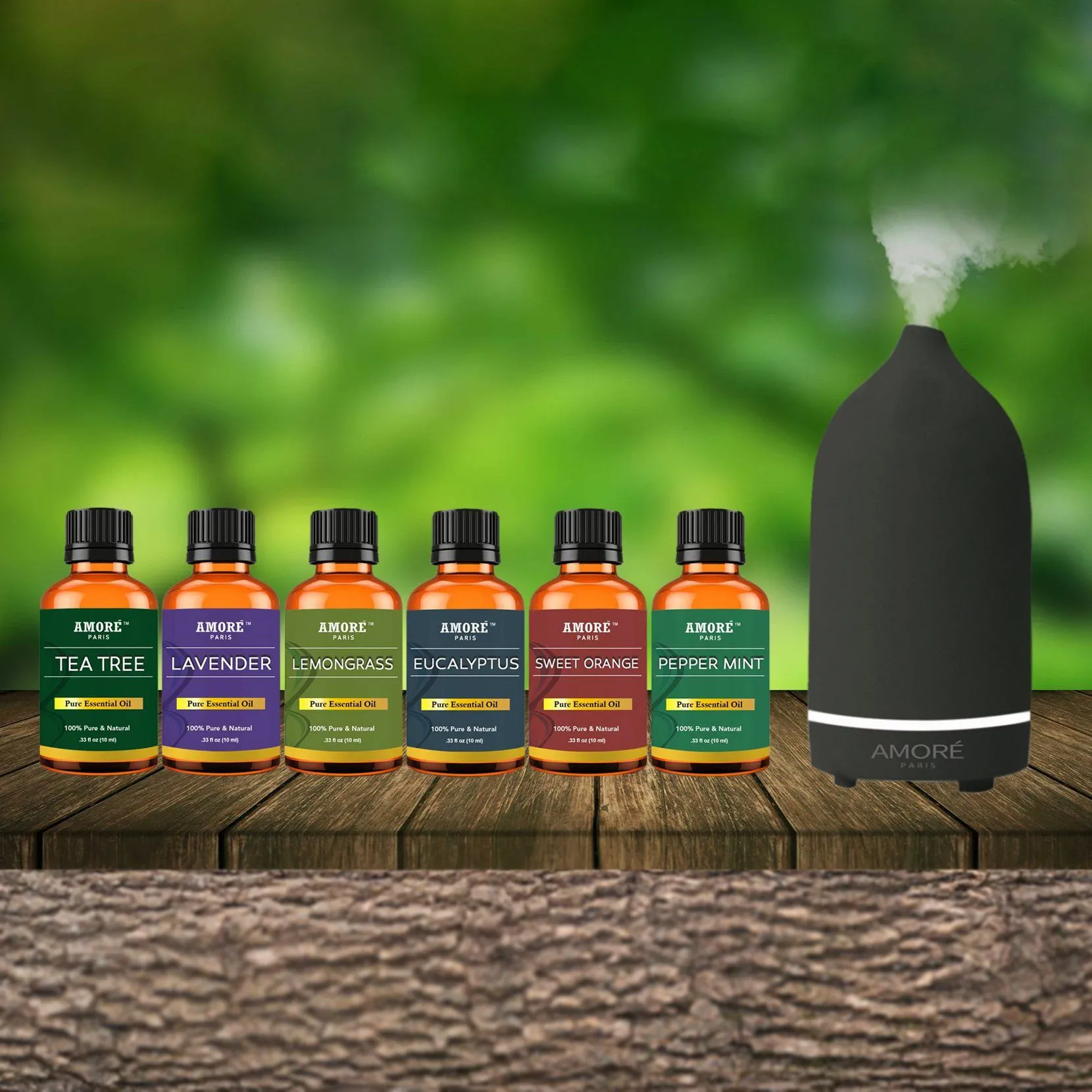 7-Piece: Ceramic Ultrasonic Aromatherapy Essential Oil Diffuser With Essential Oils