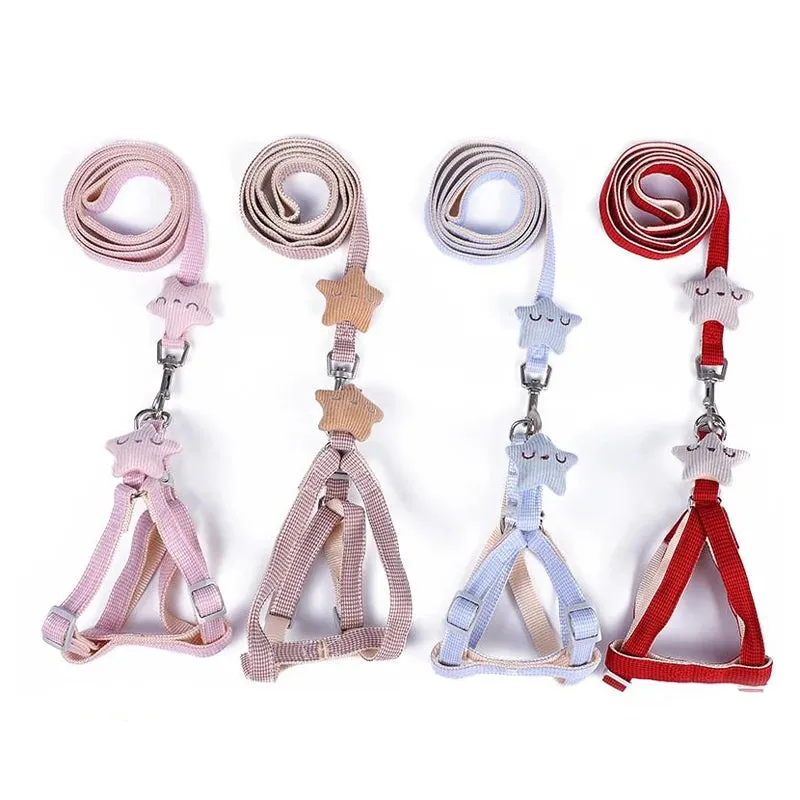 Adjustable Starfish-Themed Pet Harness and Leash Set for Small Dogs and Cats