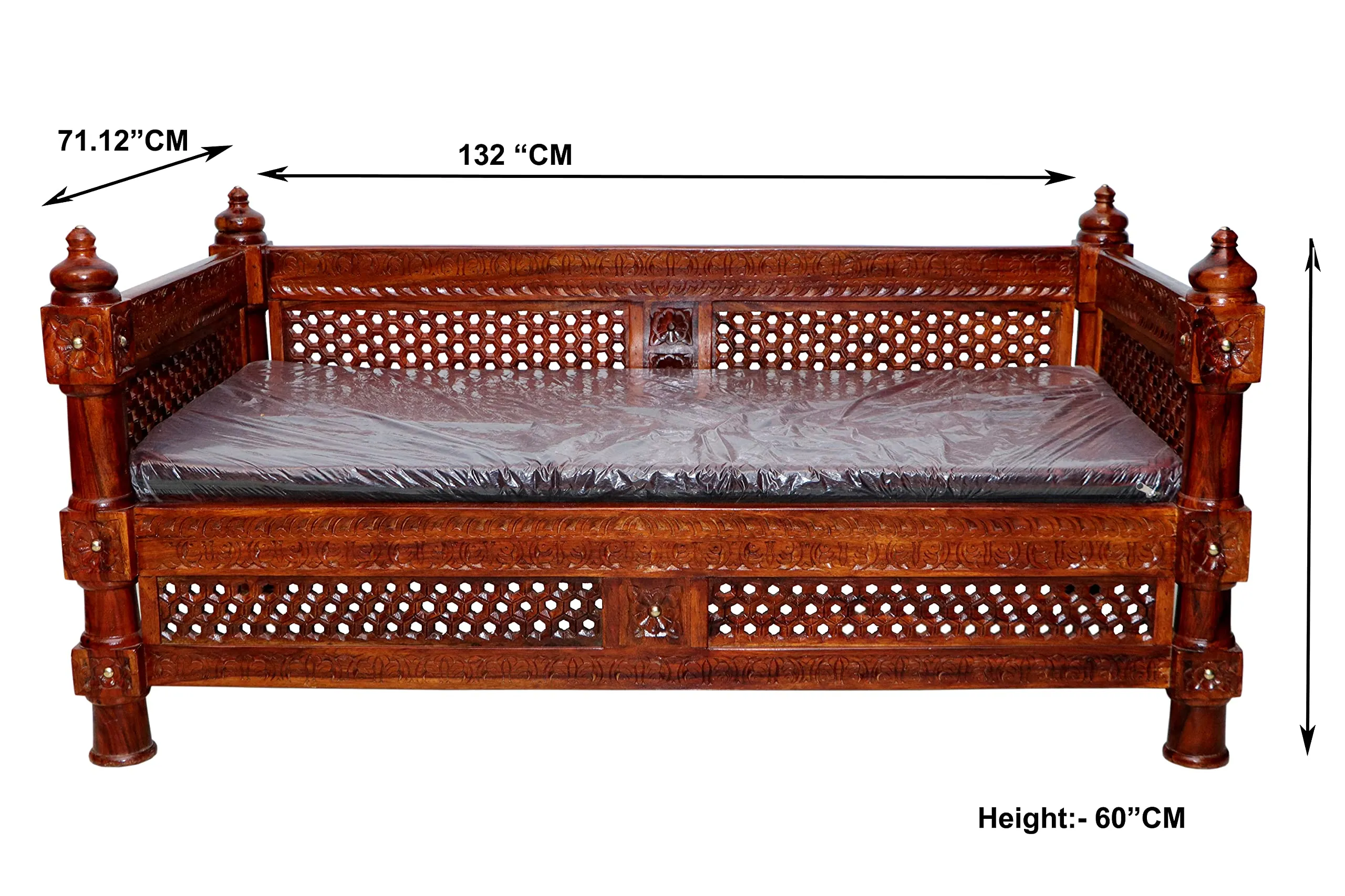 Advika Handicraft Antique Sheesham Solid Wood Sofa Set | Wooden Sofa Set | Living Room Furniture (2 1 1 with Antique Brass Bakhra Coffee Table)