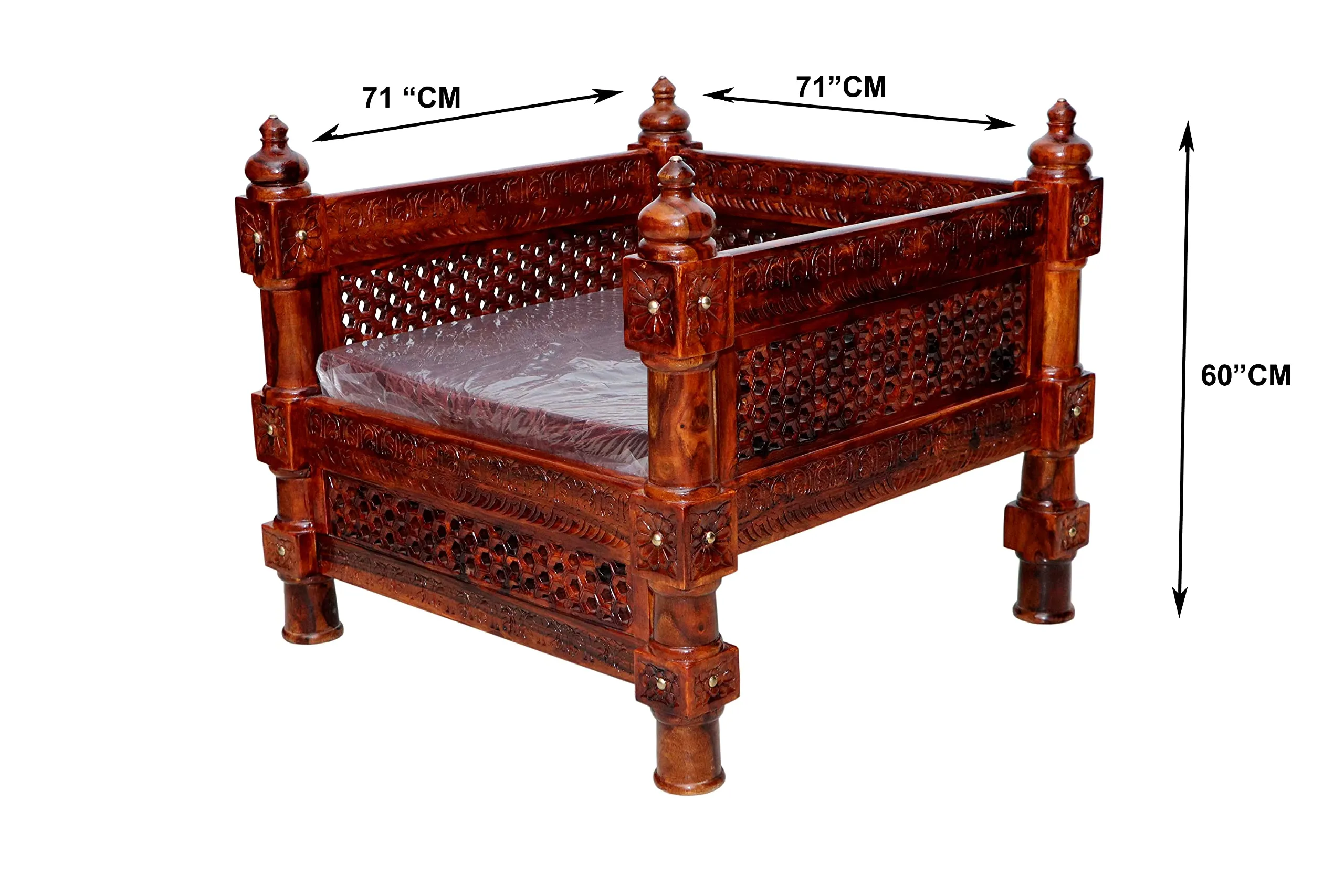 Advika Handicraft Antique Sheesham Solid Wood Sofa Set | Wooden Sofa Set | Living Room Furniture (2 1 1 with Antique Brass Bakhra Coffee Table)