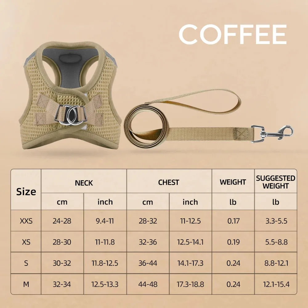 Breathable Waffle Fabric Pet Harness and Leash Set for Small to Medium Dogs and Cats
