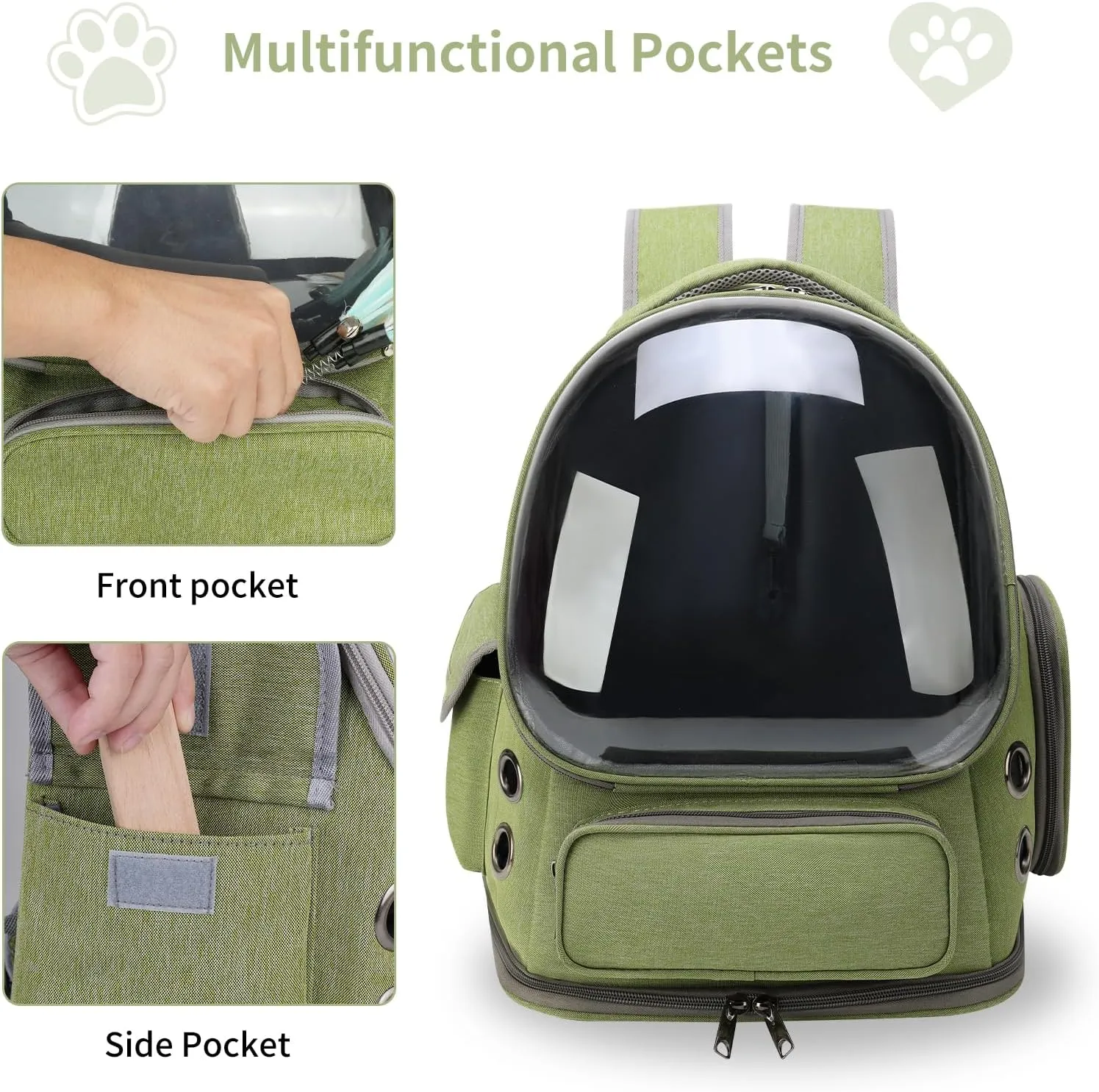Cat Backpack Carrier for Cats and Small Dogs, Breathable Cat Bubble Backpack, Airline Approved Pet Travel Carrier for Hiking Camping Outdoor(Green)