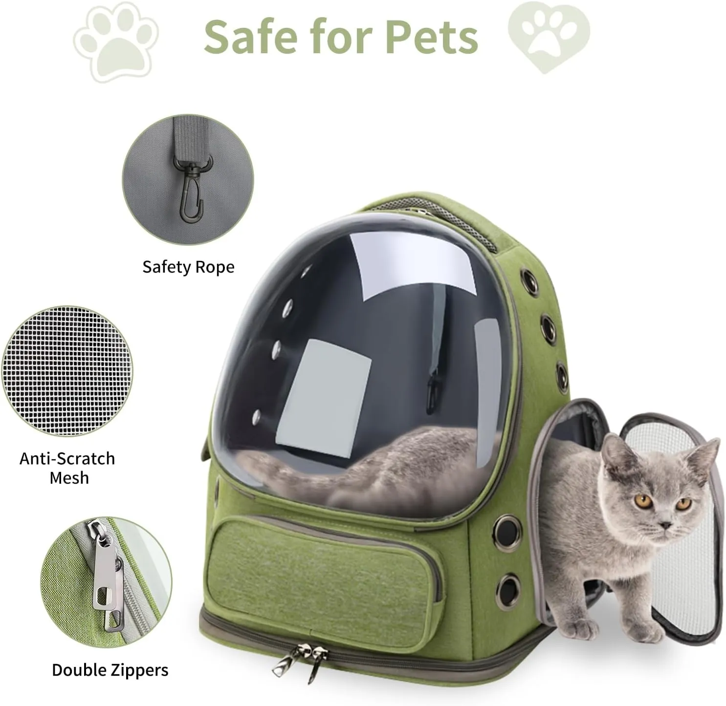 Cat Backpack Carrier for Cats and Small Dogs, Breathable Cat Bubble Backpack, Airline Approved Pet Travel Carrier for Hiking Camping Outdoor(Green)