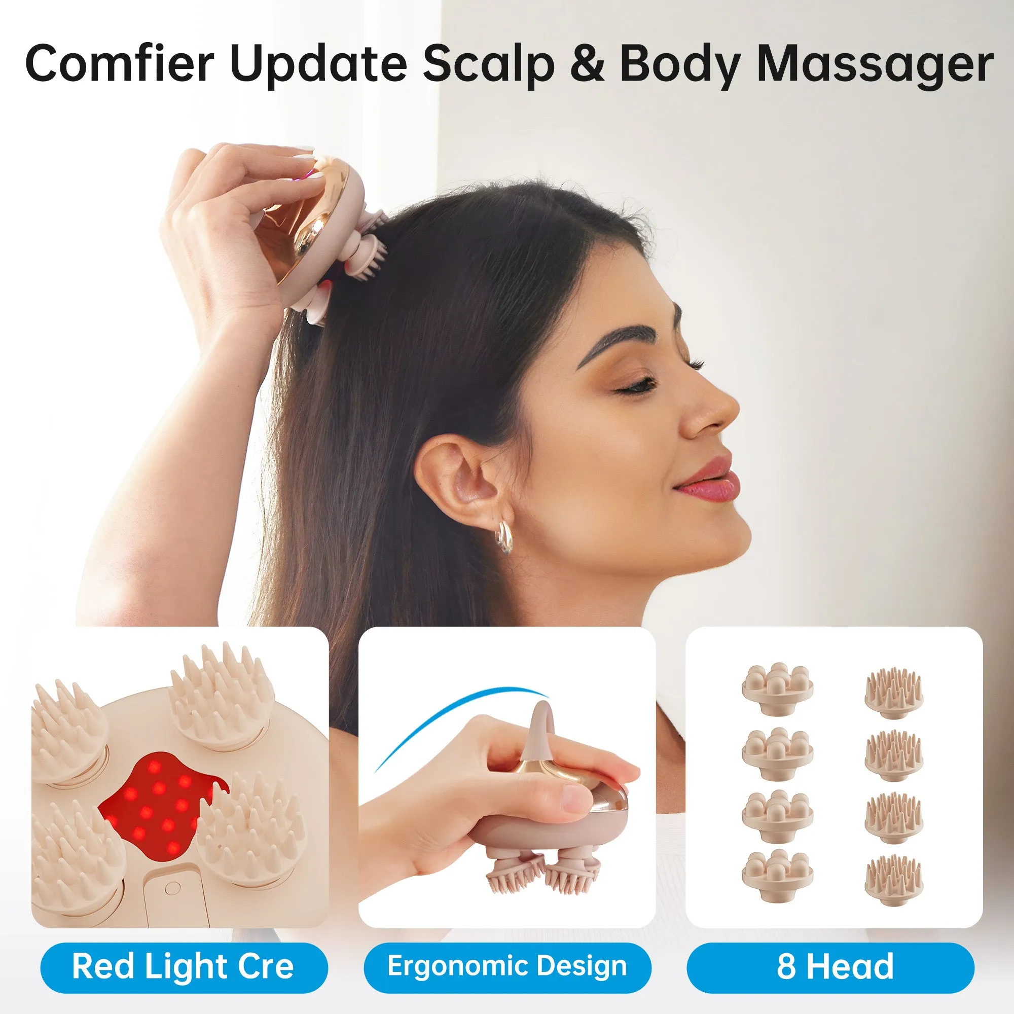 COMFIER Cordless Scalp Massager Hair Growth with 3 kneading Modes,Waterproof Head Massager with 8 Claws for Deep Cleansing,Head Scratcher,Cat Massager(Gold) CF-4402