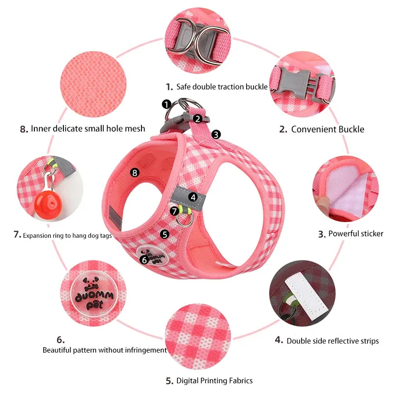 Comfortable Reflective Pet Harness and Leash Set for Small to Medium Dogs and Cats