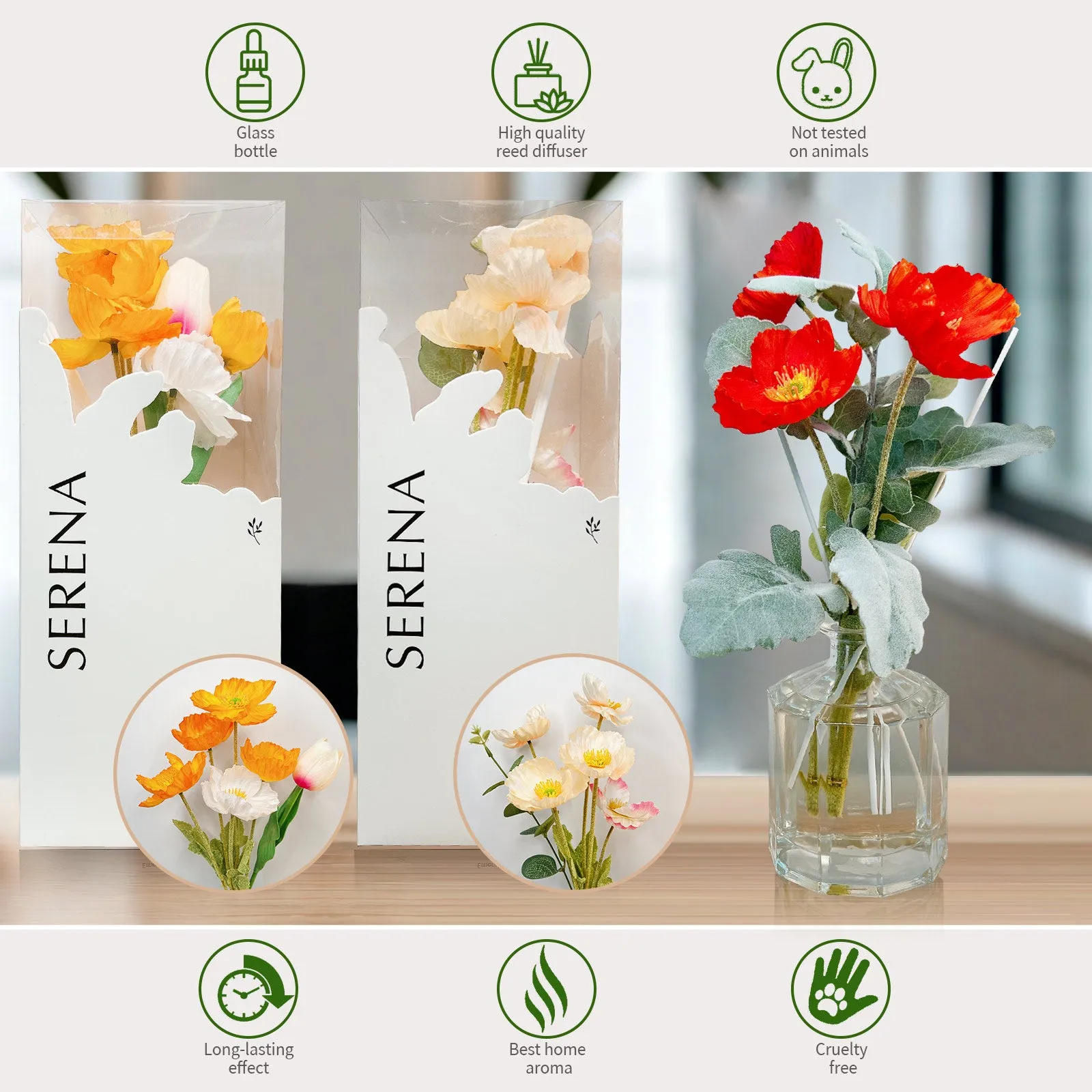 Crystal Glass Flower Reed Diffuser for Home Fragrance, Serena Air Freshener (280ml)