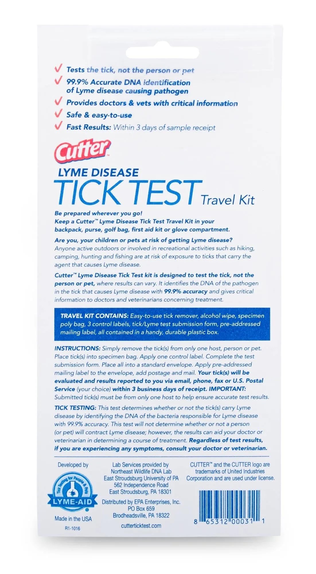 Cutter Lyme Disease Tick Test