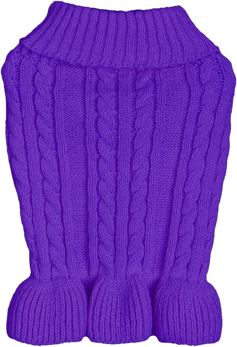 Dog Sweater, Dog Dress for Small Dogs Pet Sweaters Cold Weather Cable Knitwear, Cute Knitted Classic Cat Sweater Warm Dog Clothes Coat for Girls Dog Puppy Cat (Purple, Large)