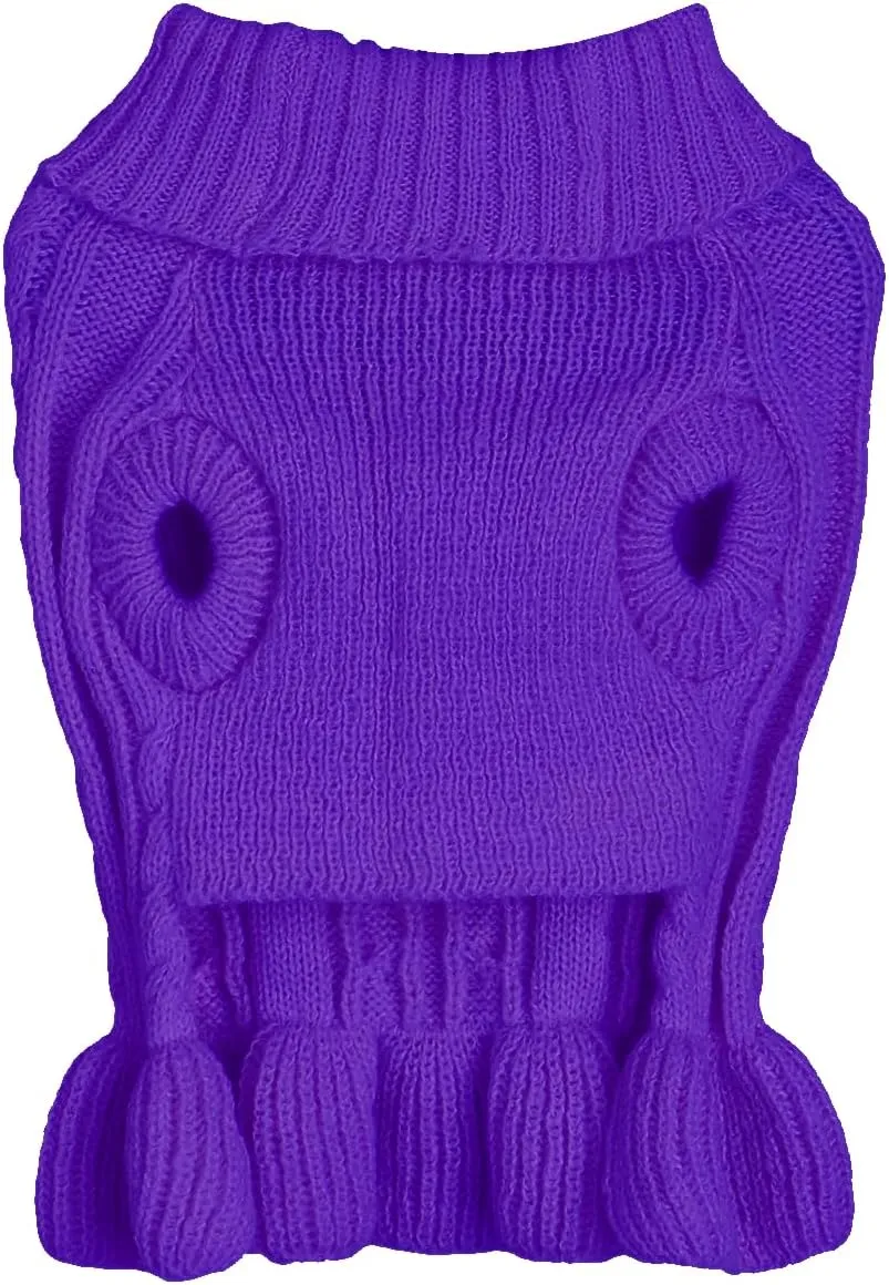 Dog Sweater, Dog Dress for Small Dogs Pet Sweaters Cold Weather Cable Knitwear, Cute Knitted Classic Cat Sweater Warm Dog Clothes Coat for Girls Dog Puppy Cat (Purple, Large)