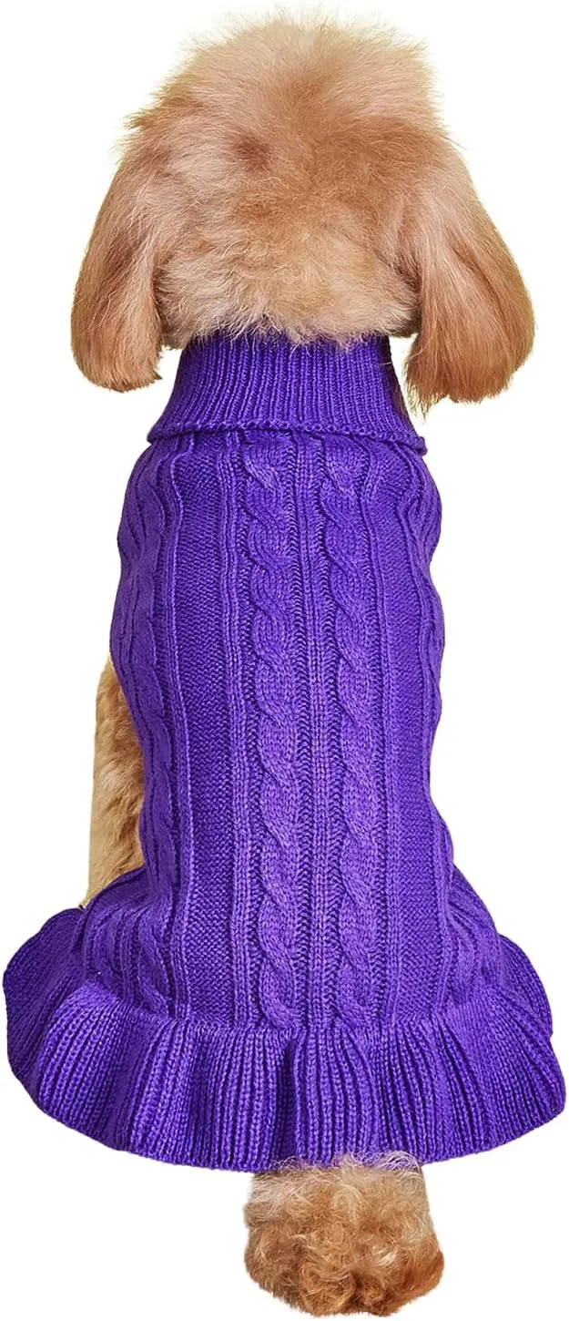 Dog Sweater, Dog Dress for Small Dogs Pet Sweaters Cold Weather Cable Knitwear, Cute Knitted Classic Cat Sweater Warm Dog Clothes Coat for Girls Dog Puppy Cat (Purple, Large)