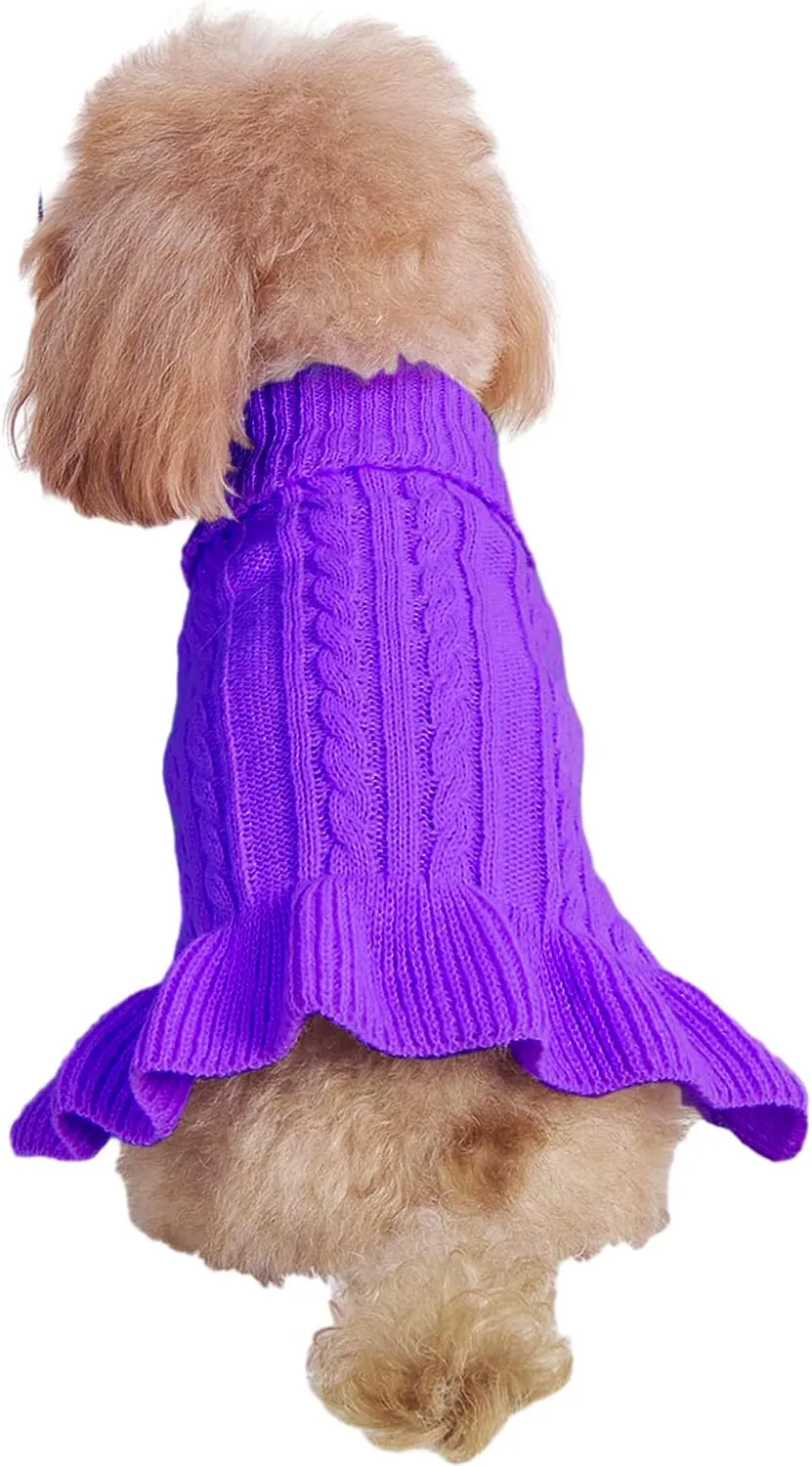 Dog Sweater, Dog Dress for Small Dogs Pet Sweaters Cold Weather Cable Knitwear, Cute Knitted Classic Cat Sweater Warm Dog Clothes Coat for Girls Dog Puppy Cat (Purple, Large)