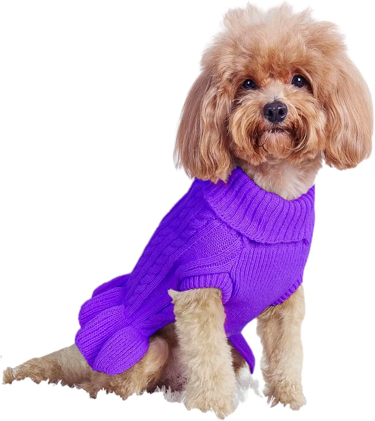 Dog Sweater, Dog Dress for Small Dogs Pet Sweaters Cold Weather Cable Knitwear, Cute Knitted Classic Cat Sweater Warm Dog Clothes Coat for Girls Dog Puppy Cat (Purple, Large)