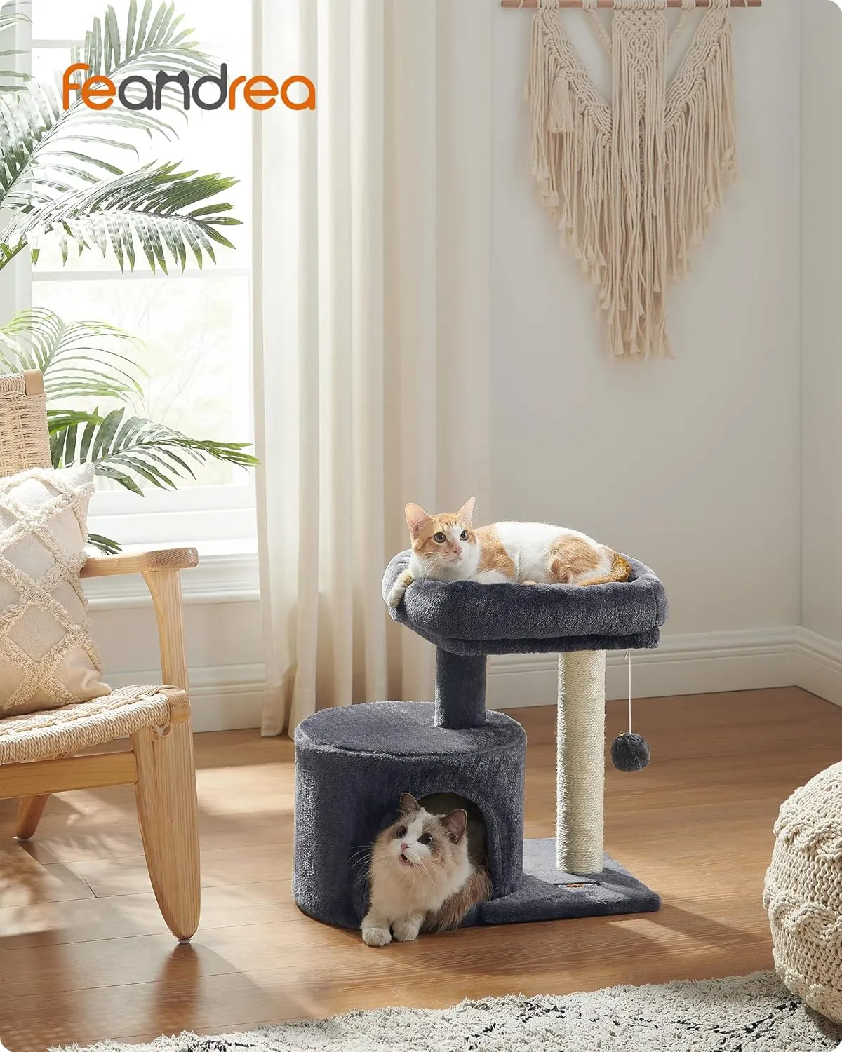 Feandrea Cat Tree Tower with Sisal Scratching Post, Cat Condo with Padded Perch, for Small Spaces, Kittens, Smoky Gray UPCT50G