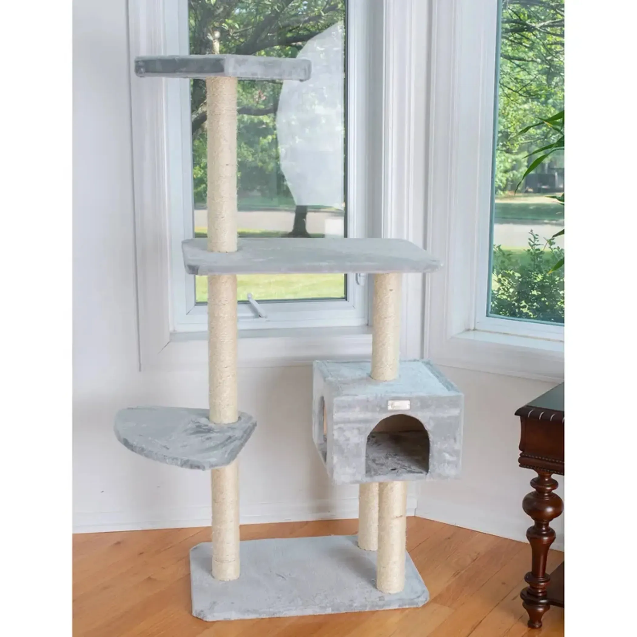 GleePet 57-Inch Cat Tree Real Wood Climbing Perch Gray