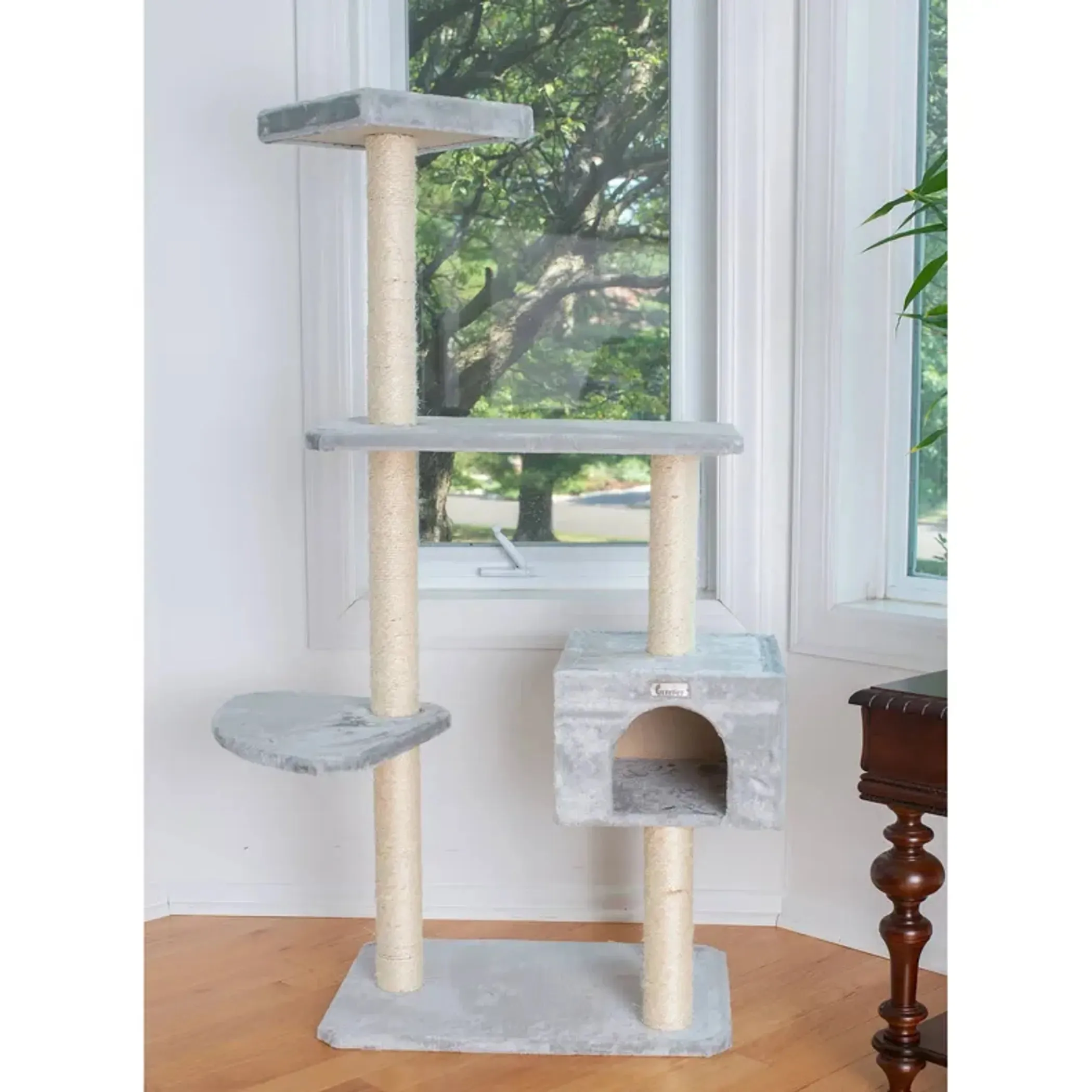 GleePet 57-Inch Cat Tree Real Wood Climbing Perch Gray