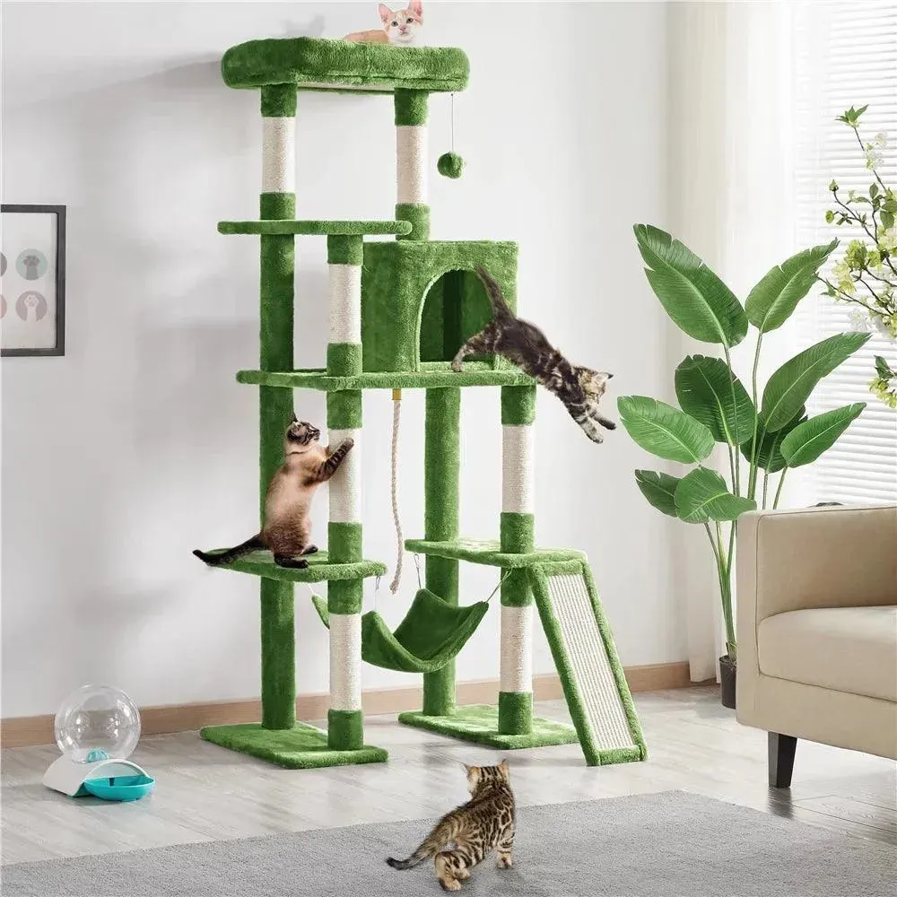 Green Cat Tree with Hammock