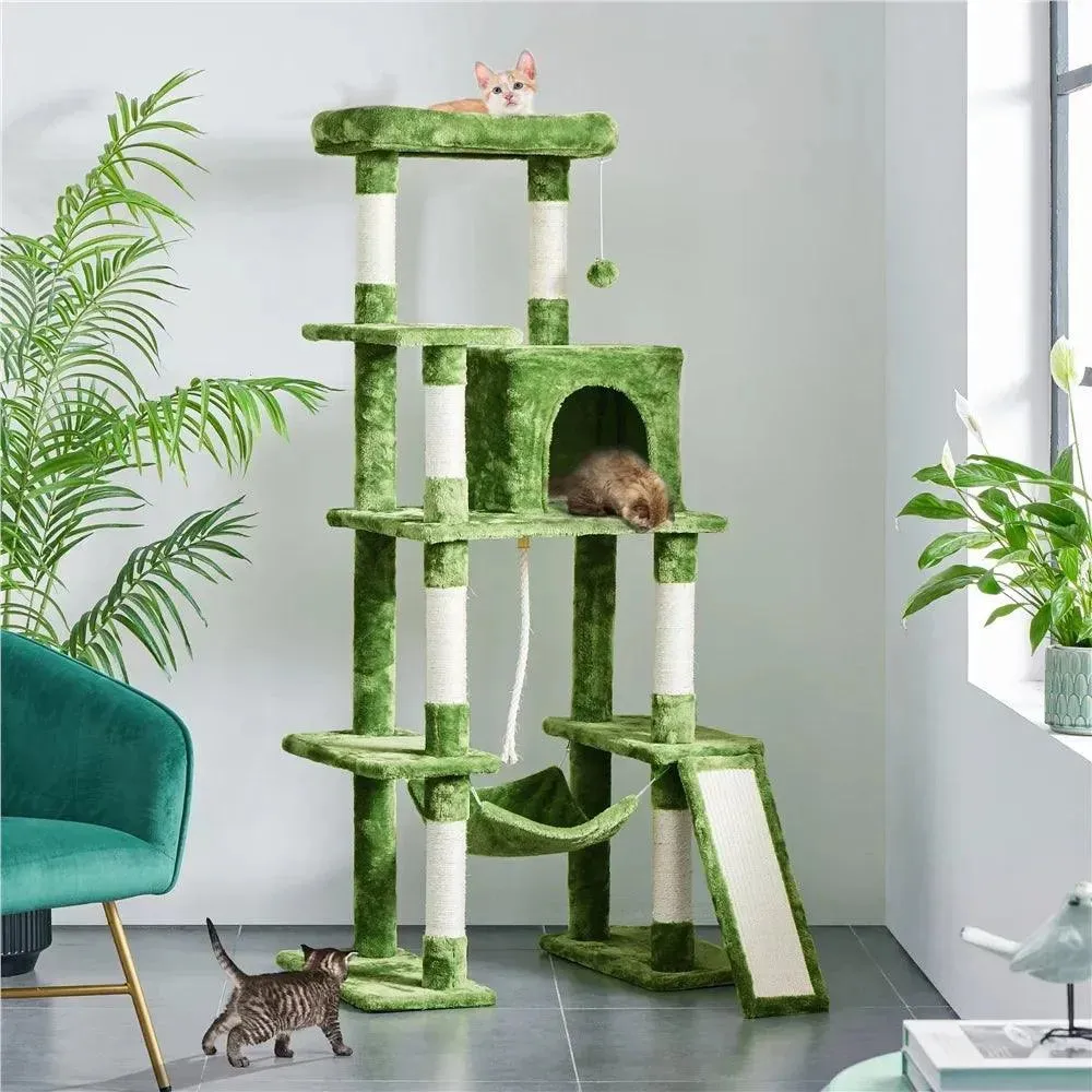 Green Cat Tree with Hammock