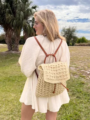 KAIA STRAW BACKPACK IN IVORY