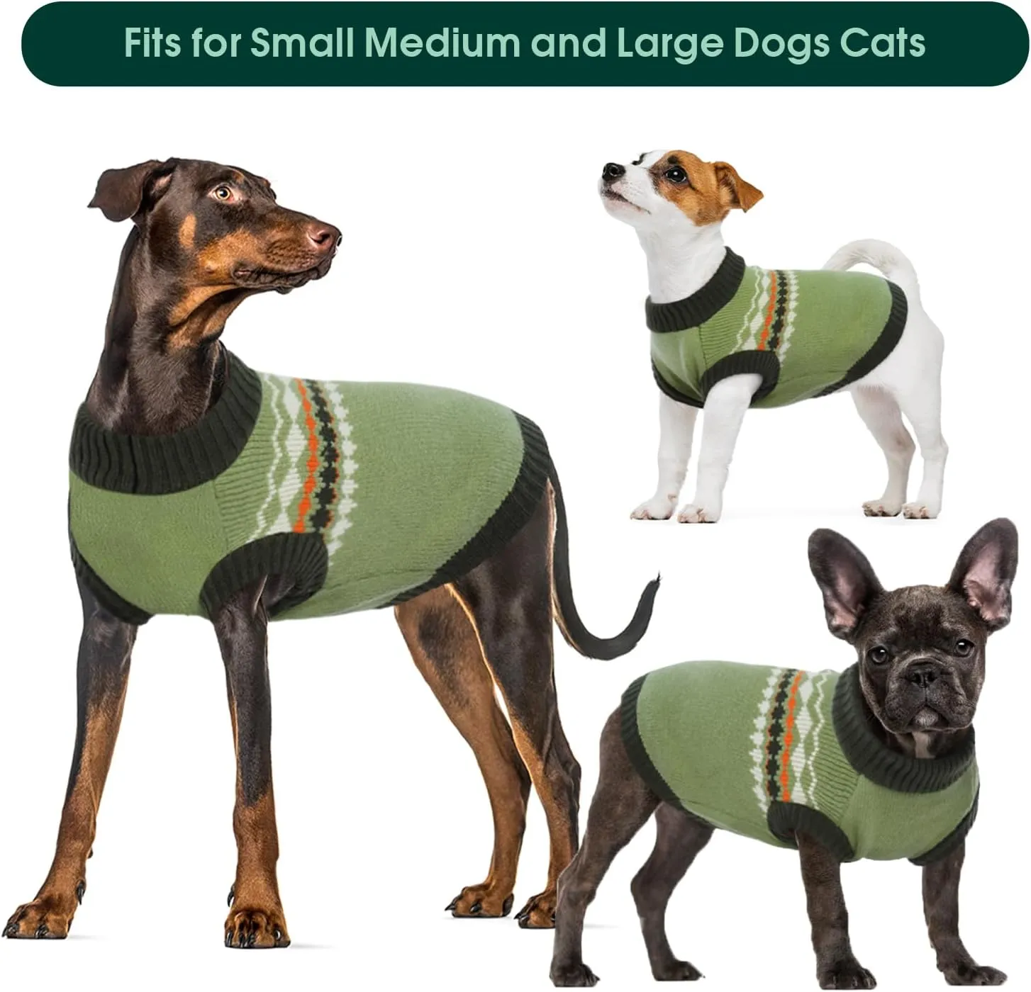 Kuoser Dog Sweater, Small Dog Sweater, Dog Sweaters for Small Dogs Girl Boy, Thermal Puppy Christmas Sweater Knitwear, Cold Weather Pet Winter Pullover Sweatshirt Apparel with Leash Hole, Green XS