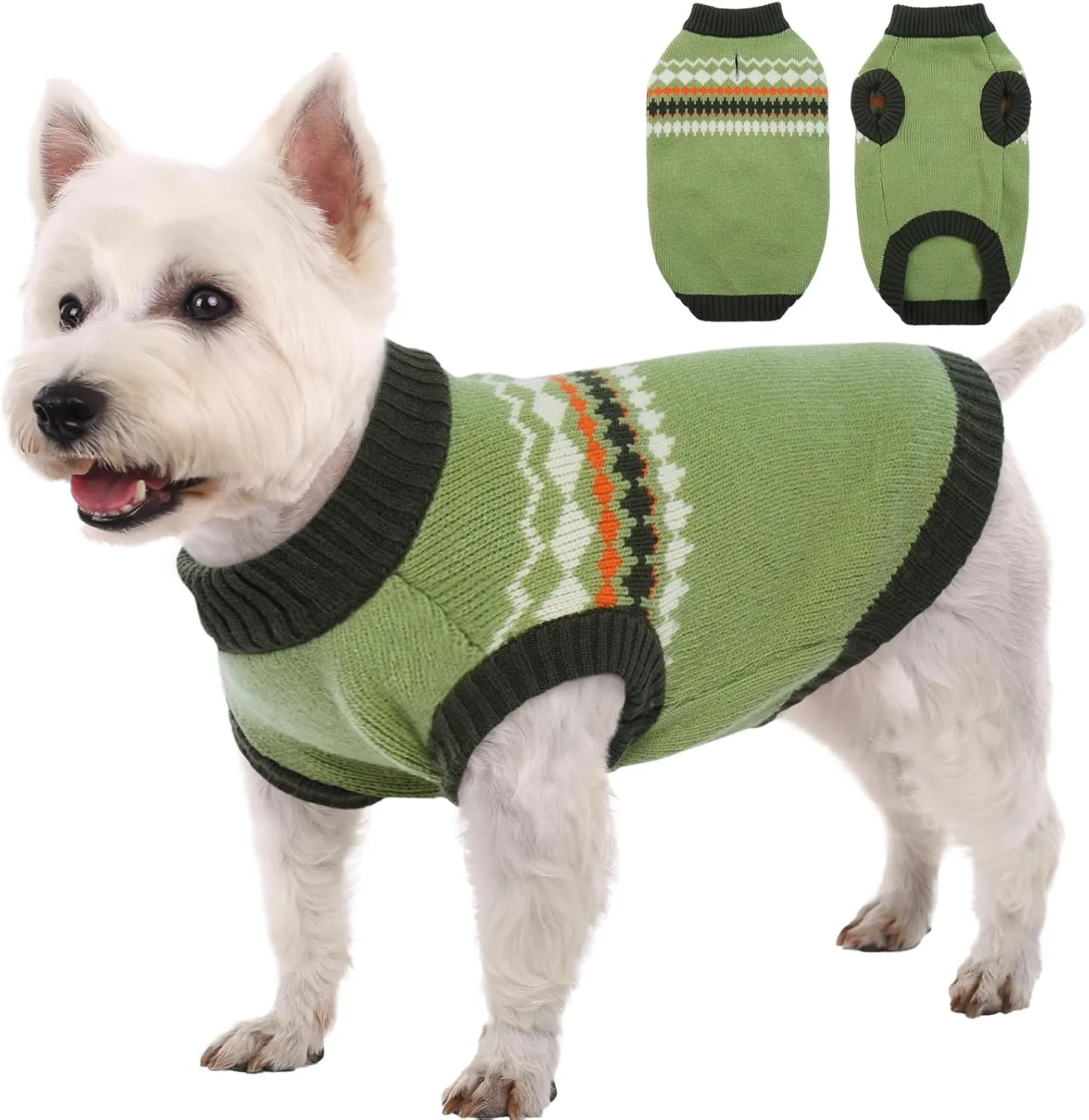 Kuoser Dog Sweater, Small Dog Sweater, Dog Sweaters for Small Dogs Girl Boy, Thermal Puppy Christmas Sweater Knitwear, Cold Weather Pet Winter Pullover Sweatshirt Apparel with Leash Hole, Green XS