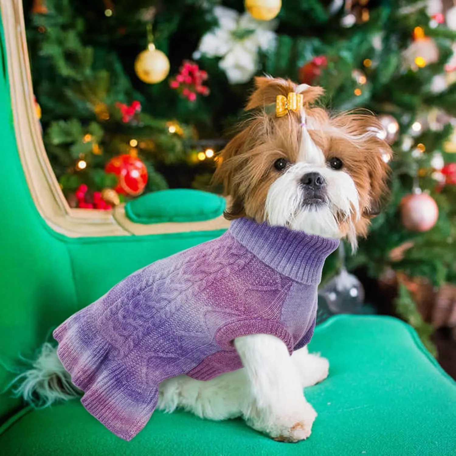 LeLePet Dog Sweater Turtleneck Knitwear Sweatshirt Cable Knit Warm Dress for Small Medium Large Dogs Puppy Fall Sweater, Pug, Pomeranian, M, Purple