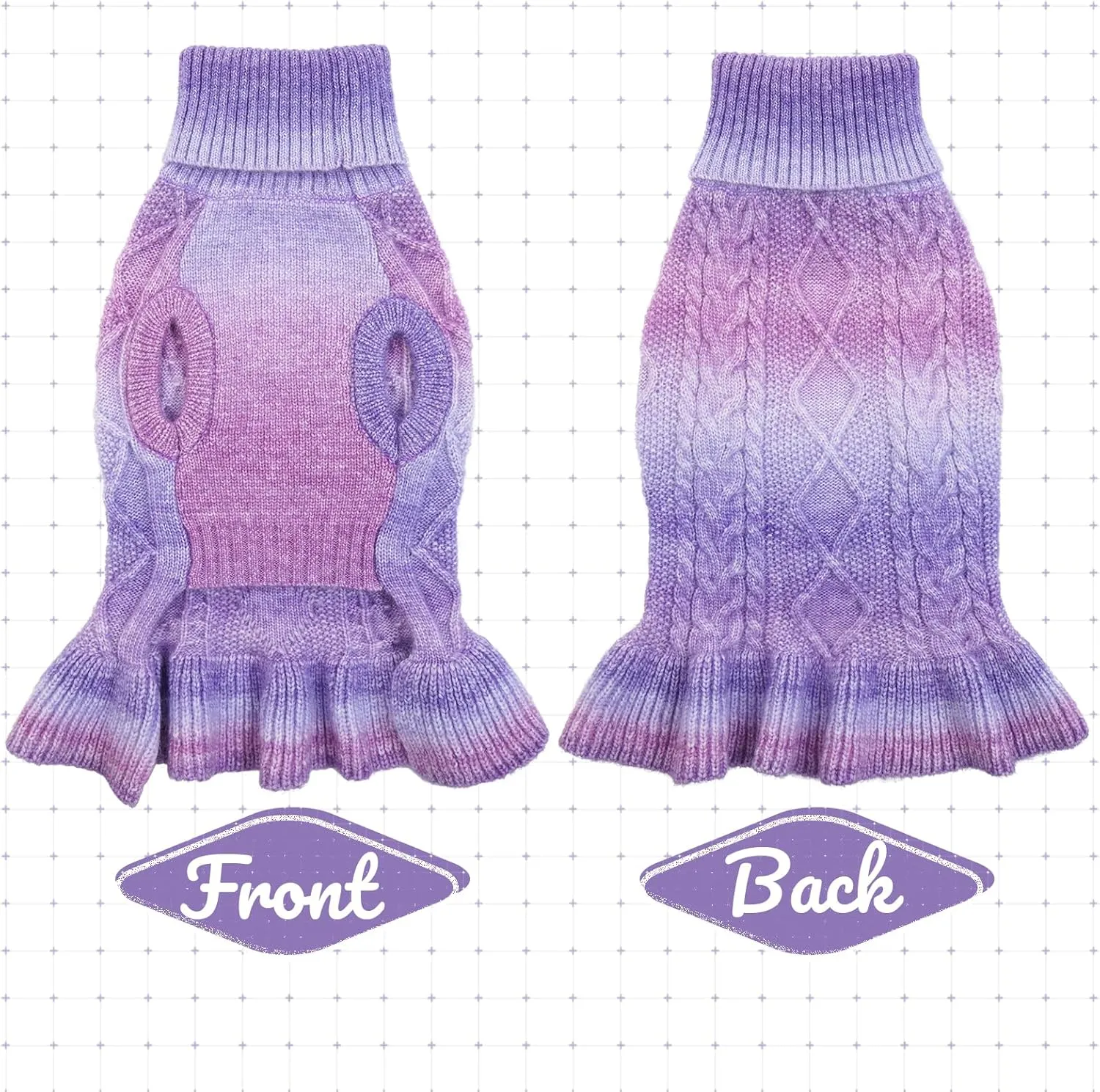 LeLePet Dog Sweater Turtleneck Knitwear Sweatshirt Cable Knit Warm Dress for Small Medium Large Dogs Puppy Fall Sweater, Pug, Pomeranian, M, Purple