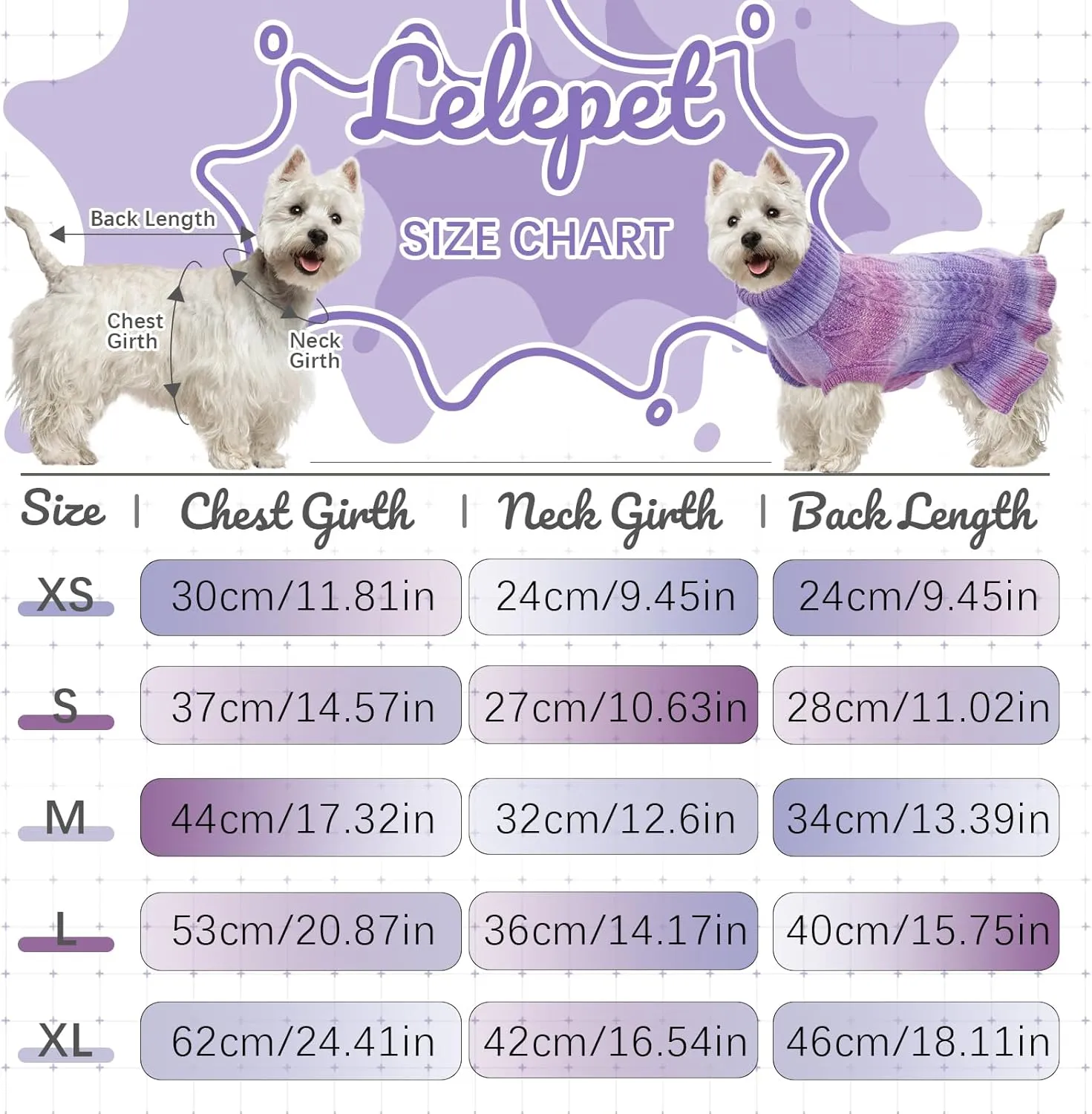 LeLePet Dog Sweater Turtleneck Knitwear Sweatshirt Cable Knit Warm Dress for Small Medium Large Dogs Puppy Fall Sweater, Pug, Pomeranian, M, Purple