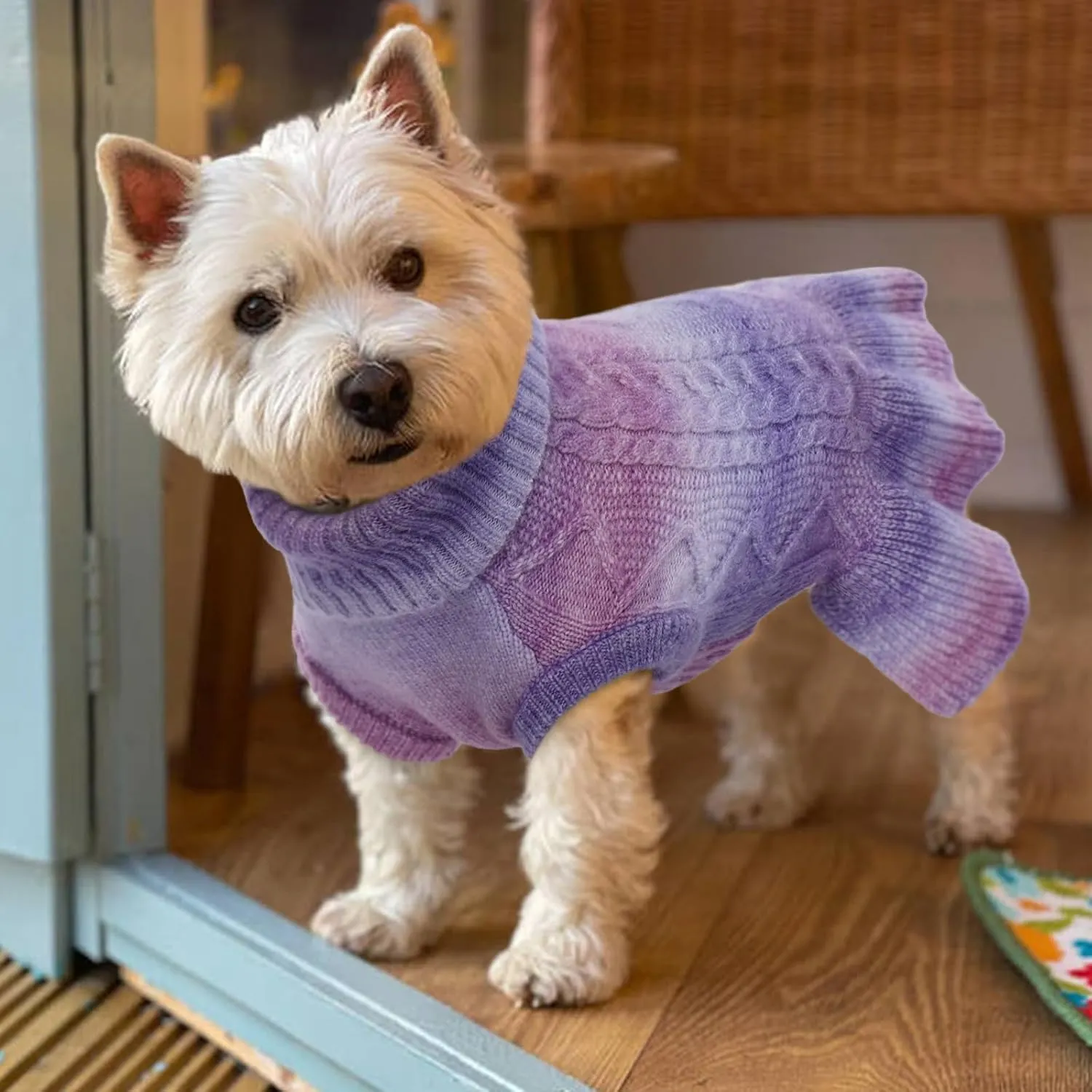 LeLePet Dog Sweater Turtleneck Knitwear Sweatshirt Cable Knit Warm Dress for Small Medium Large Dogs Puppy Fall Sweater, Pug, Pomeranian, M, Purple