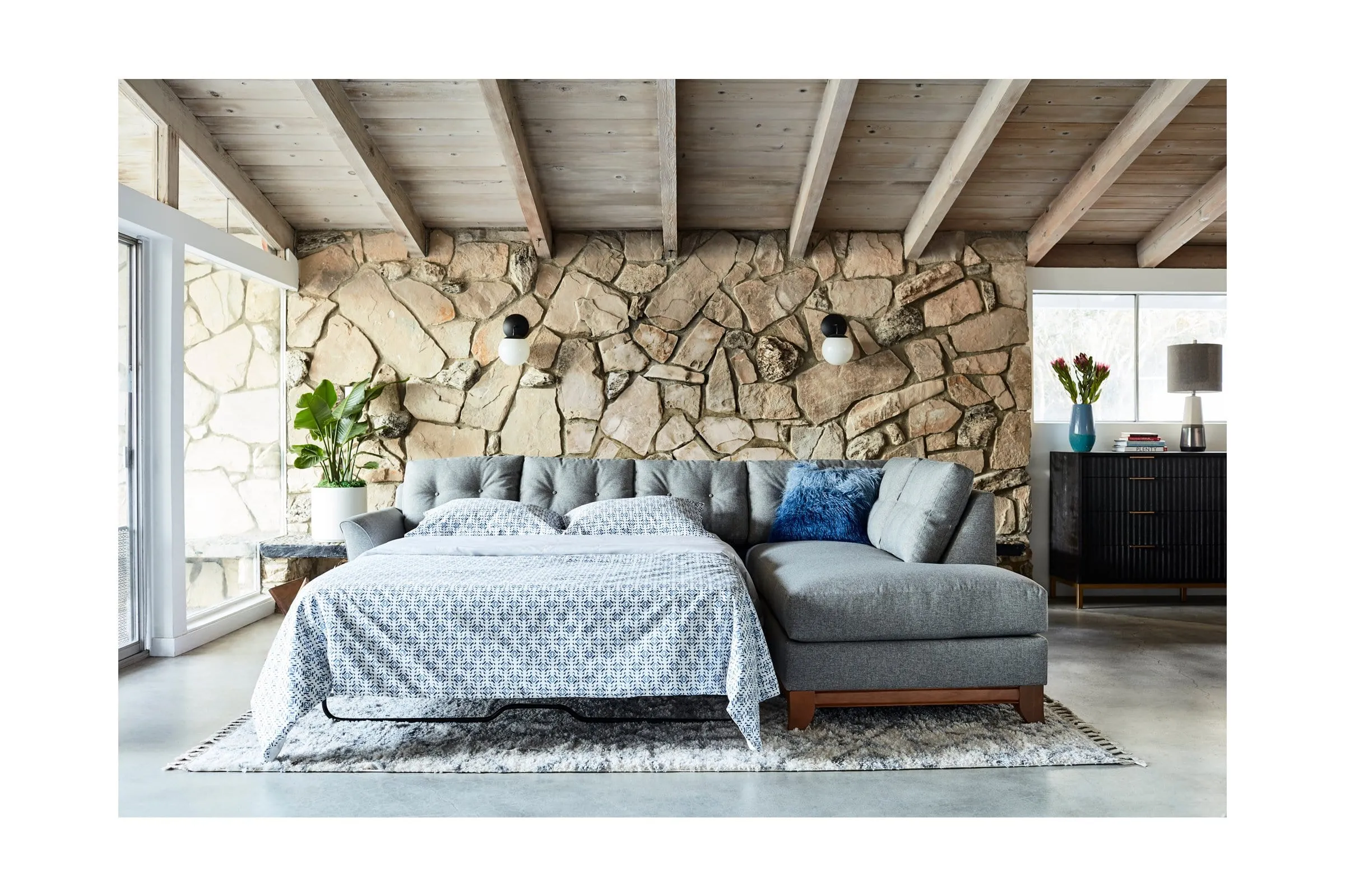 Marco 2pc Sleeper Sectional :: Leg Finish: Natural / Configuration: LAF - Chaise on the Left / Sleeper Option: Deluxe Innerspring Mattress