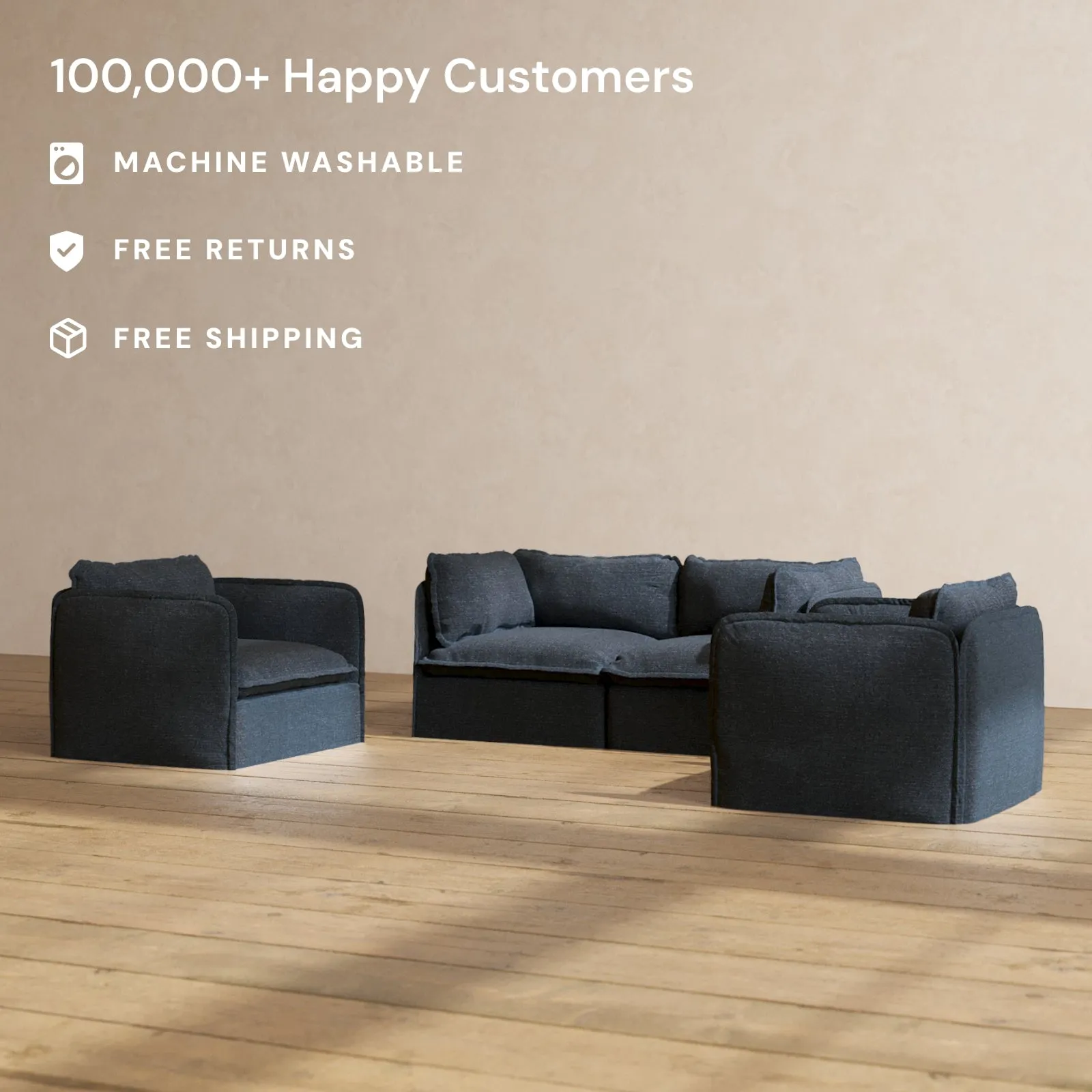 Modular Performance 2-Seater Sofa   Armchair Set in Indigo | Relaxed Blend