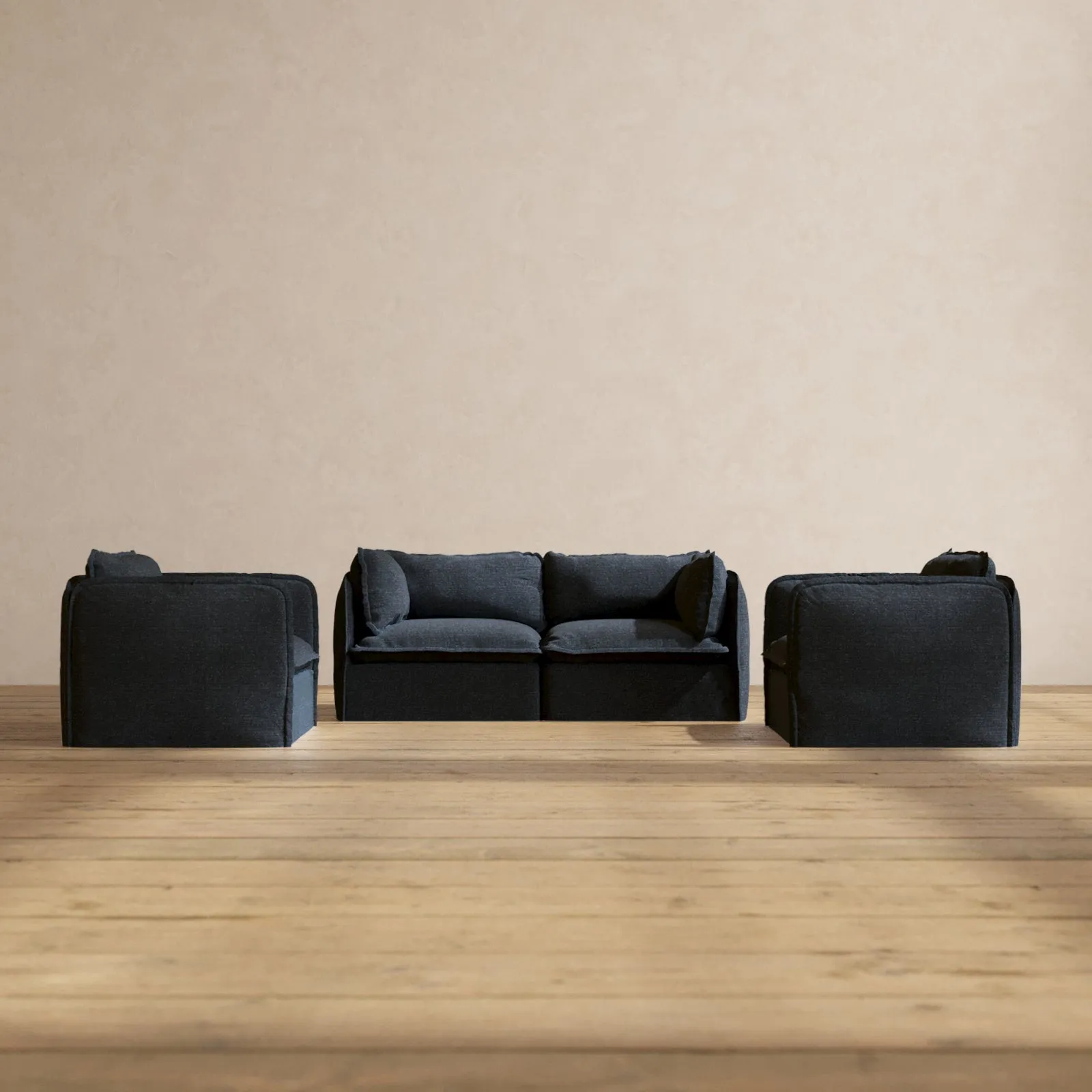 Modular Performance 2-Seater Sofa   Armchair Set in Indigo | Relaxed Blend