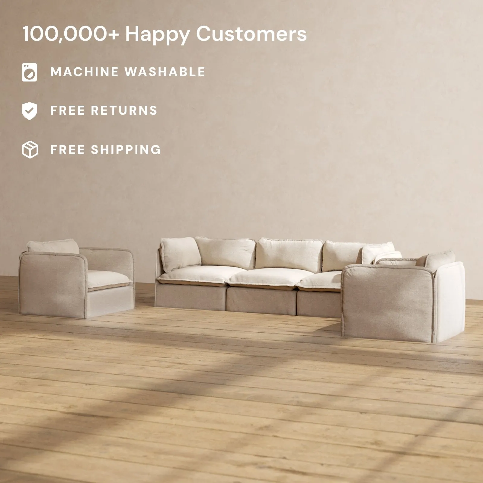 Modular Performance 3-Seater Sofa   Armchair Set in Oat | Deluxe Blend