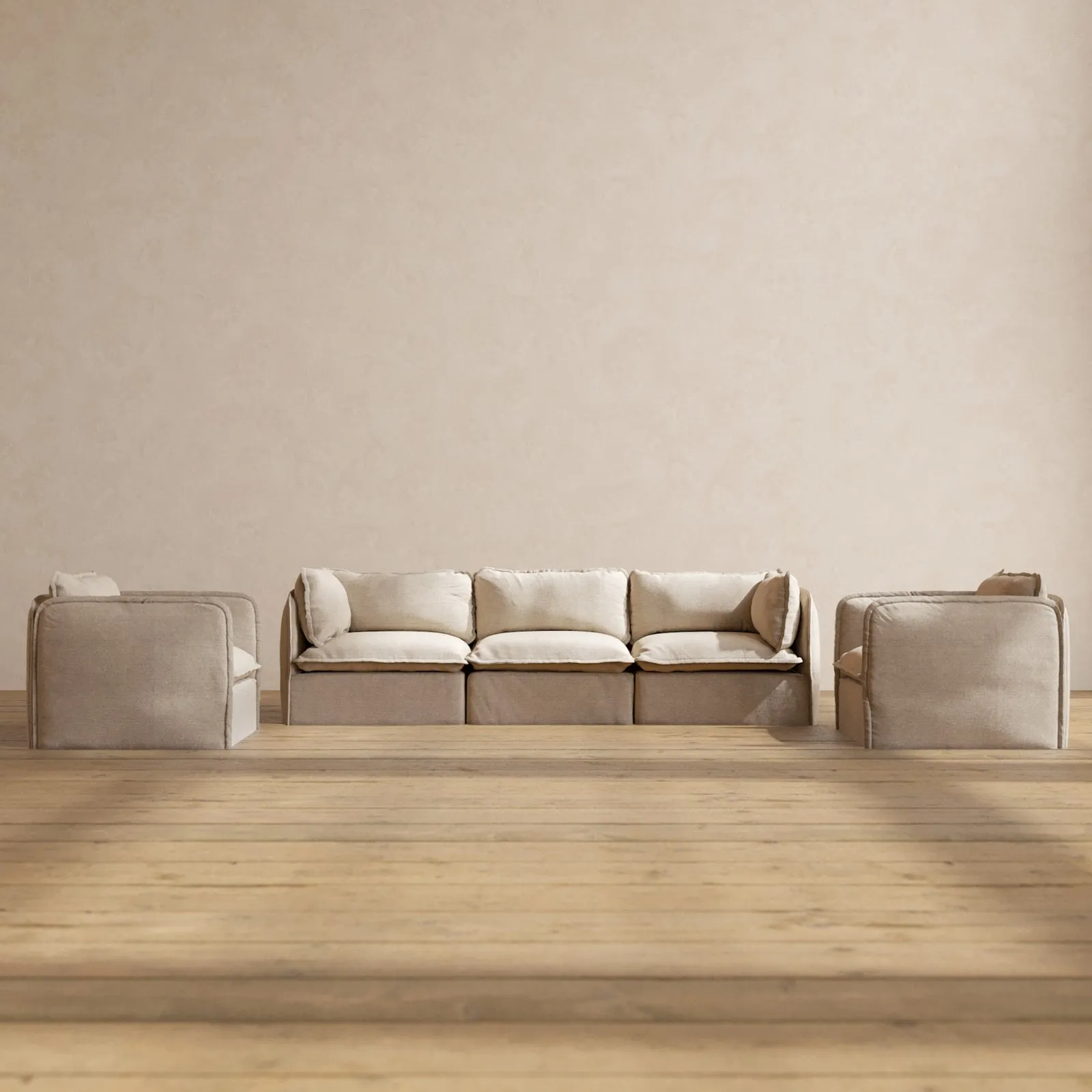 Modular Performance 3-Seater Sofa   Armchair Set in Oat | Deluxe Blend