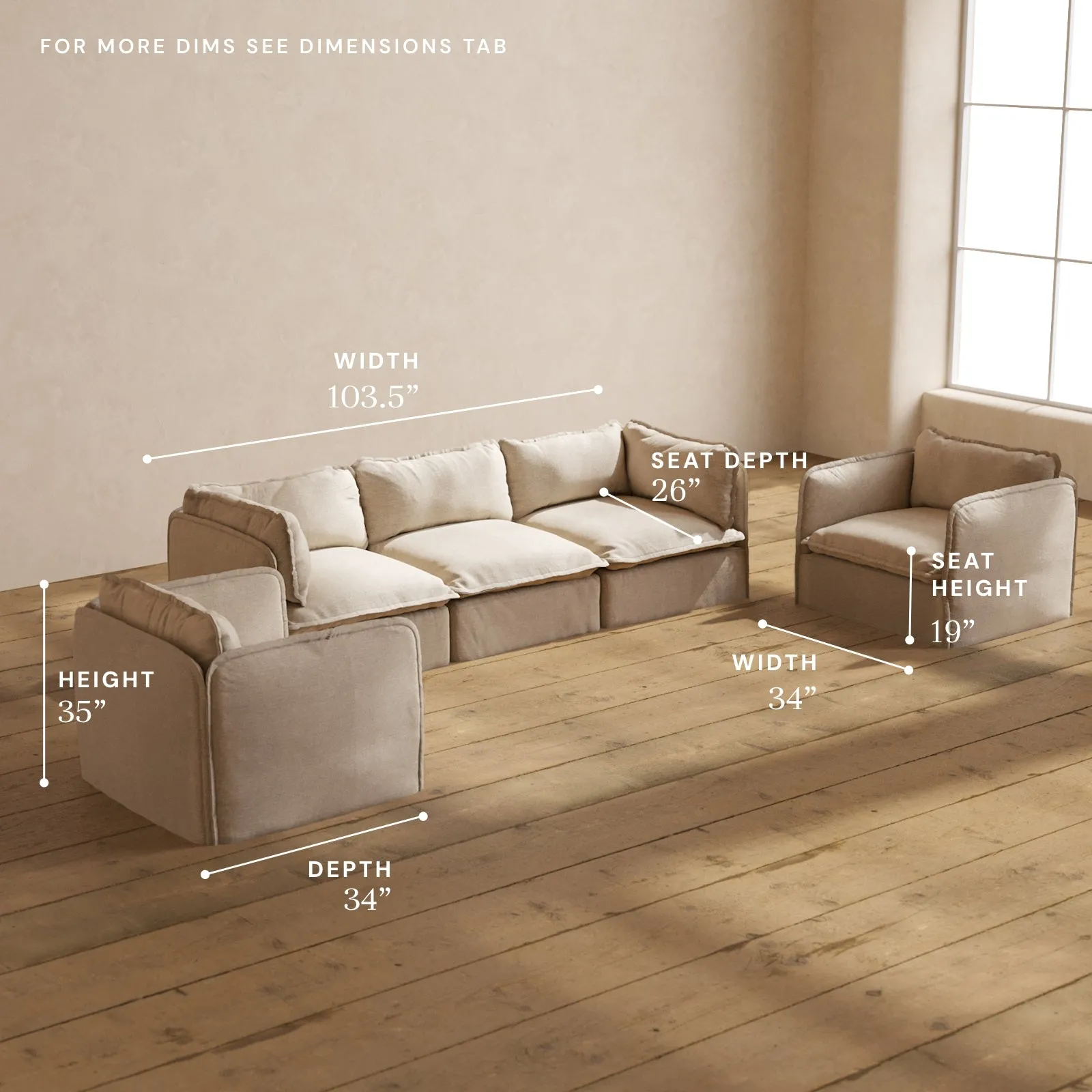 Modular Performance 3-Seater Sofa   Armchair Set in Oat | Deluxe Blend