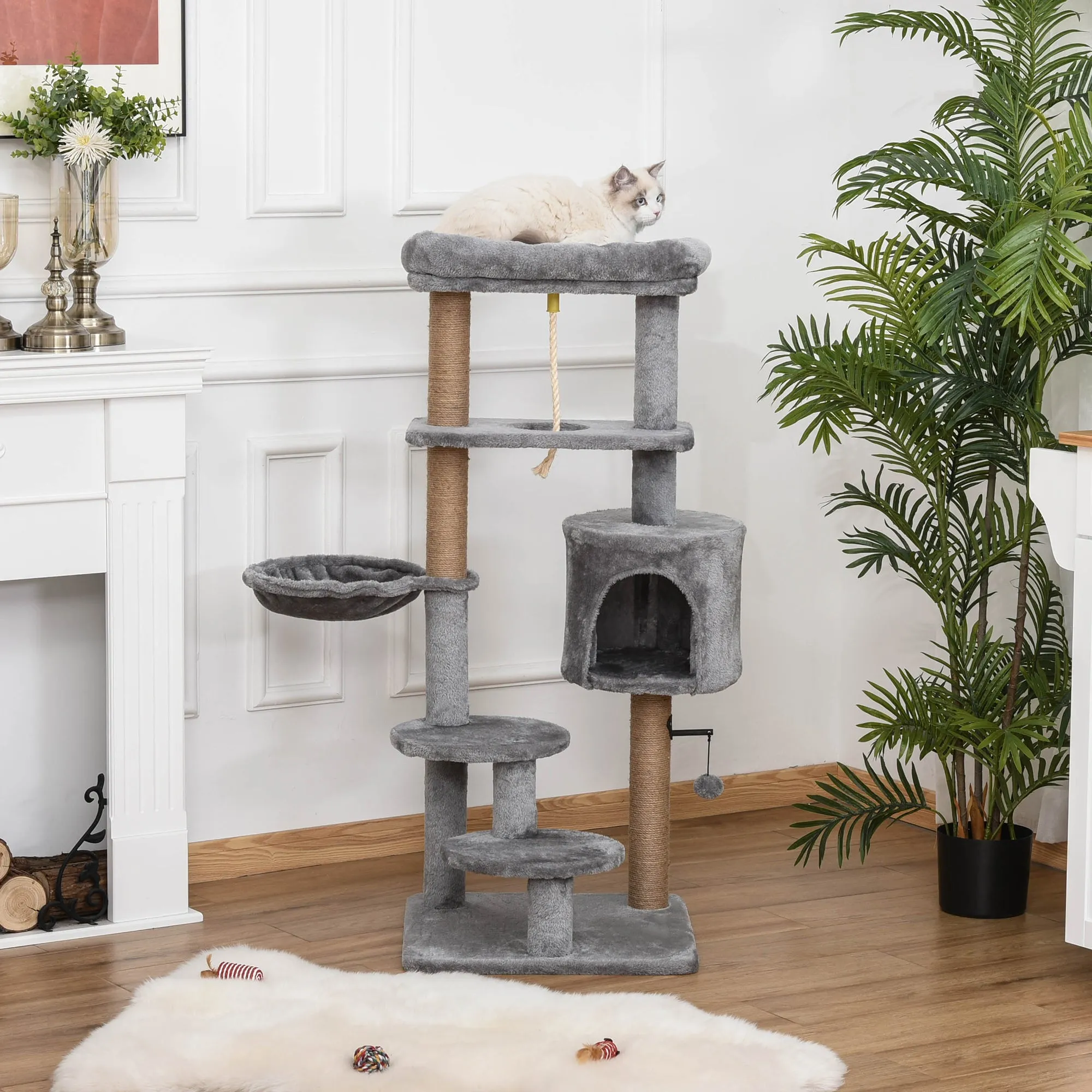 PawHut Cat Tree Climbing Kitten Activity Center 48 x 48 x 120cm Light Grey