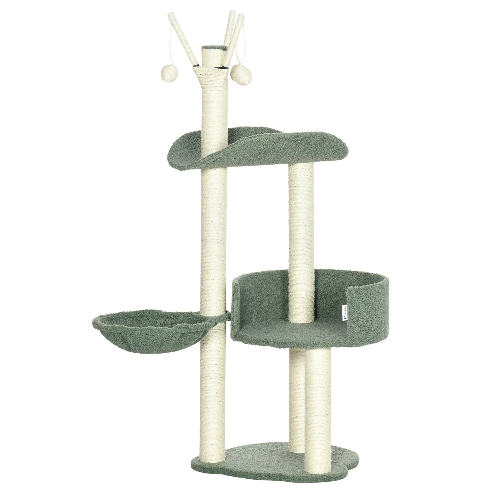 PawHut Cat Tree w/ Sisal Scratching Post, Hammock, Kitten Bed, Toy Ball