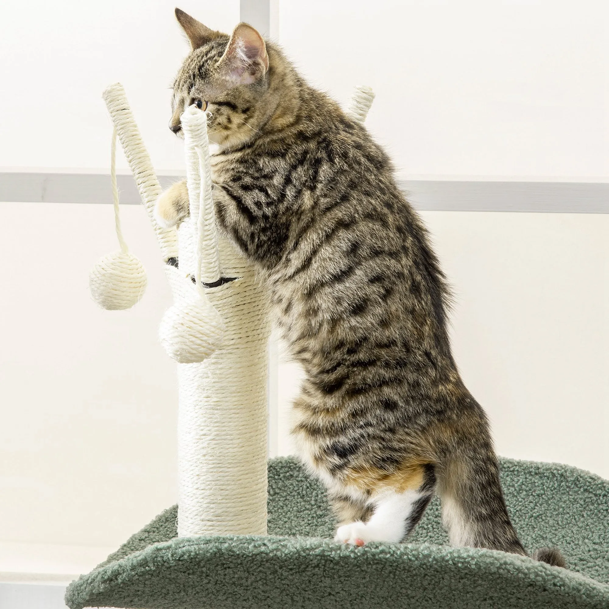 PawHut Cat Tree w/ Sisal Scratching Post, Hammock, Kitten Bed, Toy Ball