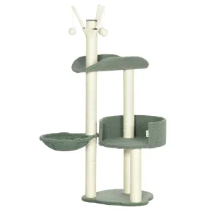 PawHut Cat Tree w/ Sisal Scratching Post, Hammock, Kitten Bed, Toy Ball