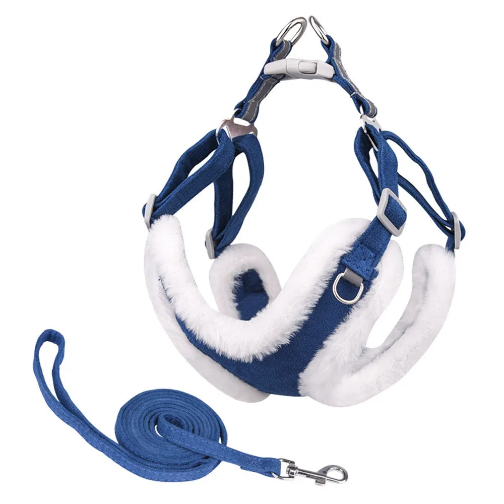 PAWS ASIA Suppliers Suede Winter Reflective Luxury Thick Plush Warm Dog Harness Leash