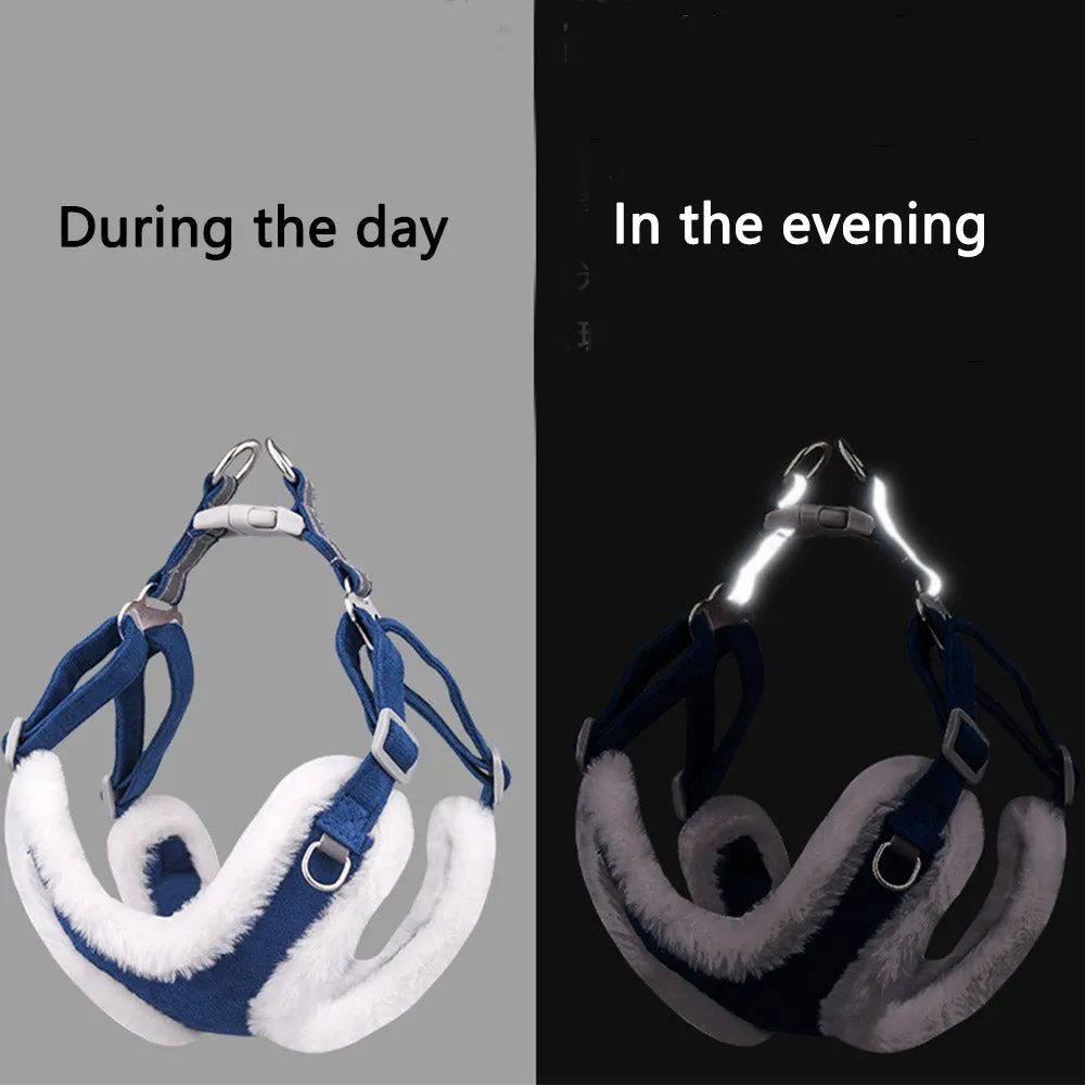 PAWS ASIA Suppliers Suede Winter Reflective Luxury Thick Plush Warm Dog Harness Leash