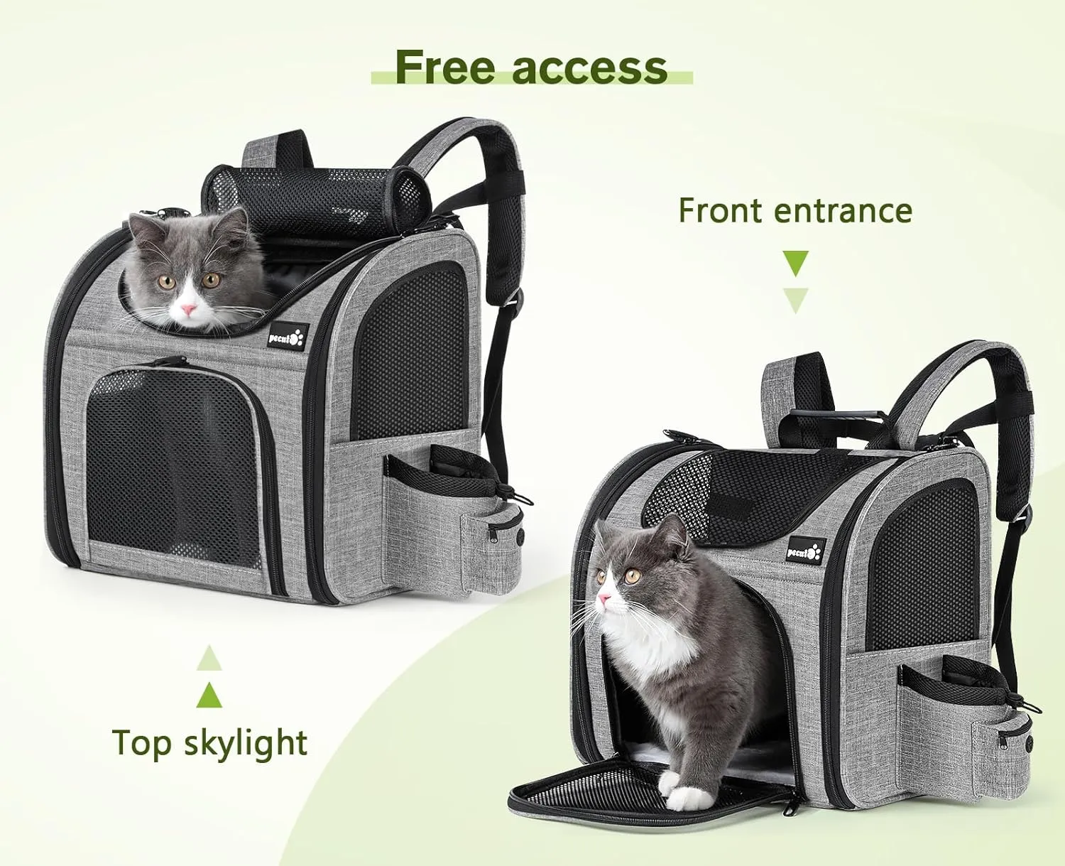 Pecute Cat Carrier Dog Backpack, Backpack for Small Pets, Portable Breathable Rucksack with Front Opening-Mesh Window-Pockets, Airy Space for Carrying Puppy Dogs and Cats