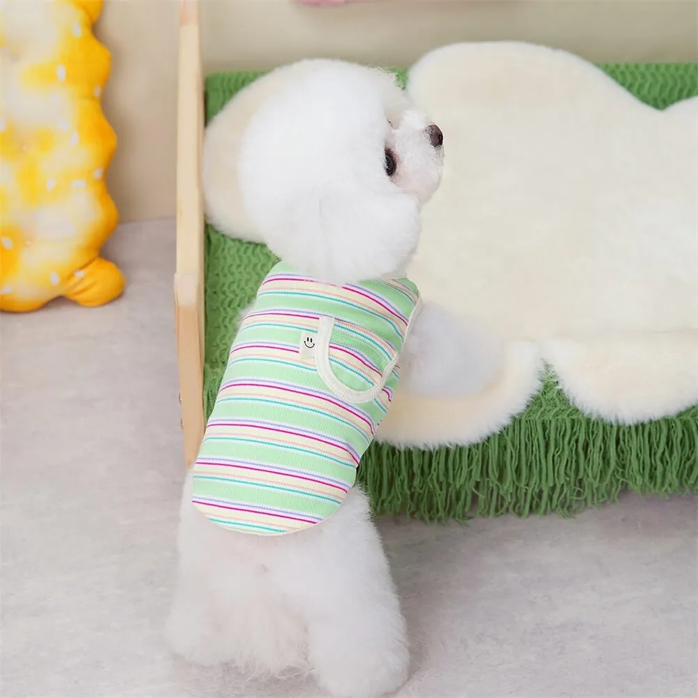 Pet clothing colorful striped pocket smiley face pit striped two-legged vest dog cat summer clothes
