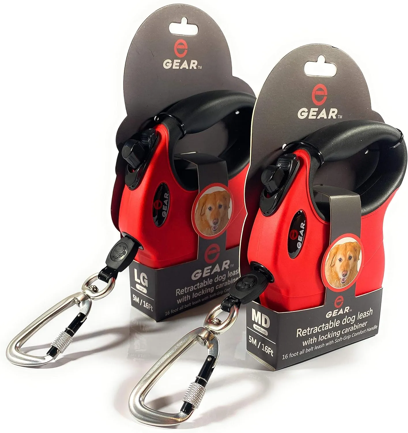 Retractable Dog Leash for Large and Medium Dogs with Locking Carabiner | Heavy Duty 16 ft Strong Reflective Polyester Webbing, 1-Button Break & Lock, Anti-Slip Handle, Tangle Free