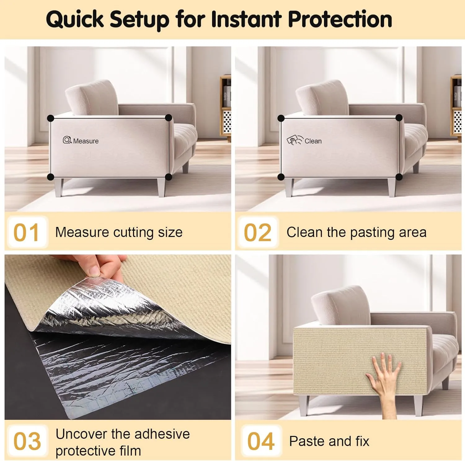 Self-Adhesive Cat Scratching Mat - Durable Couch Protector for Furniture, No Residue, Customizable, Safe for Cats, Easy Installation, Protects Sofas and Chairs