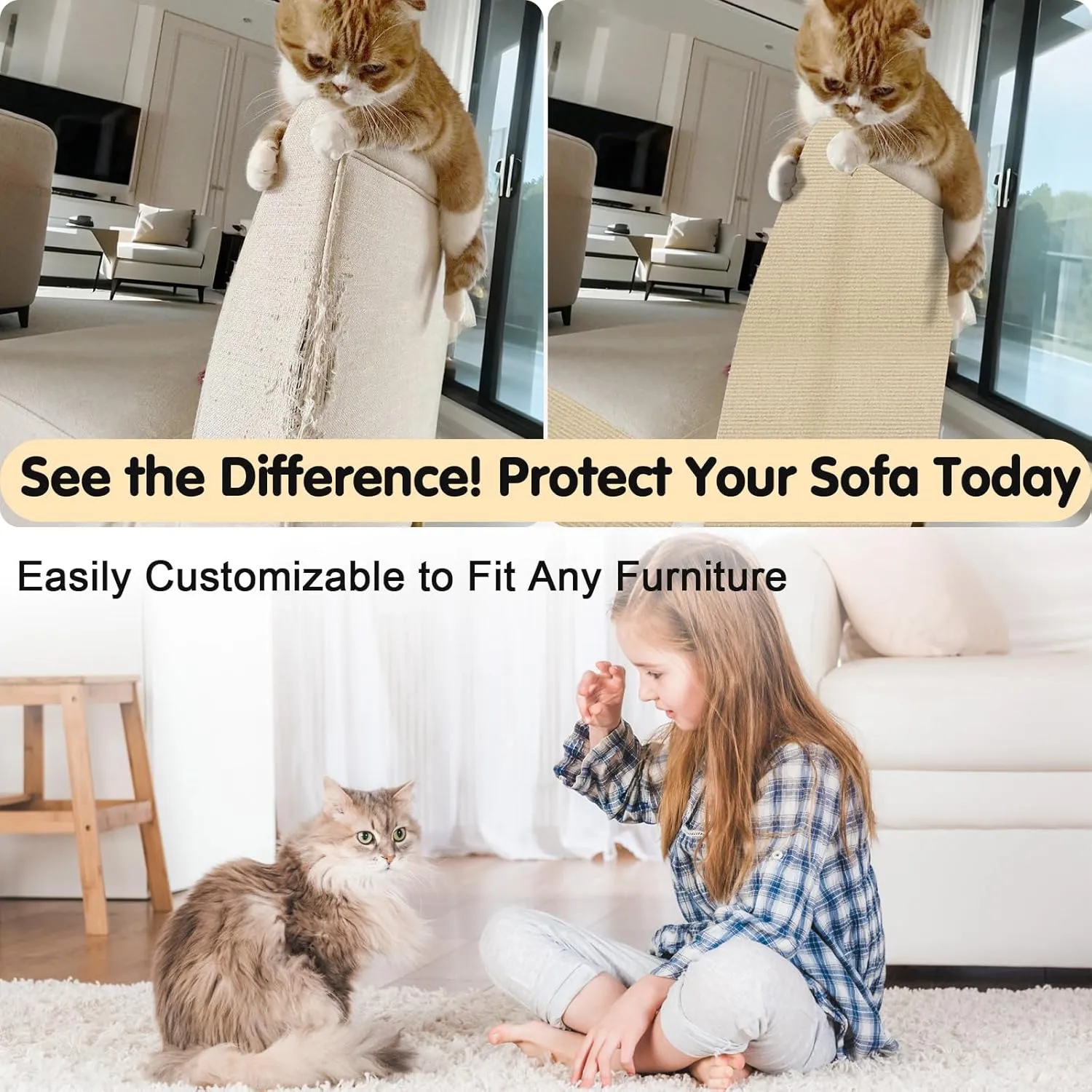 Self-Adhesive Cat Scratching Mat - Durable Couch Protector for Furniture, No Residue, Customizable, Safe for Cats, Easy Installation, Protects Sofas and Chairs