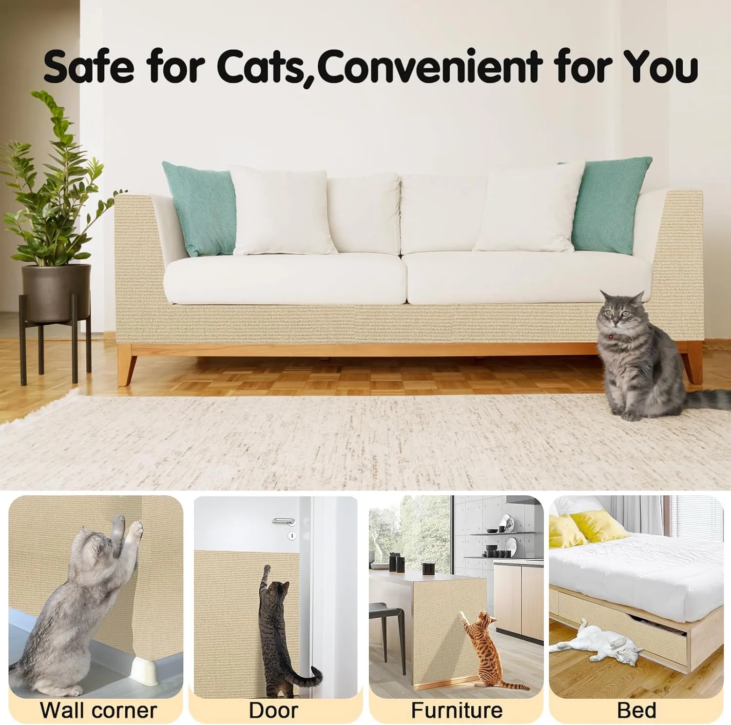 Self-Adhesive Cat Scratching Mat - Durable Couch Protector for Furniture, No Residue, Customizable, Safe for Cats, Easy Installation, Protects Sofas and Chairs