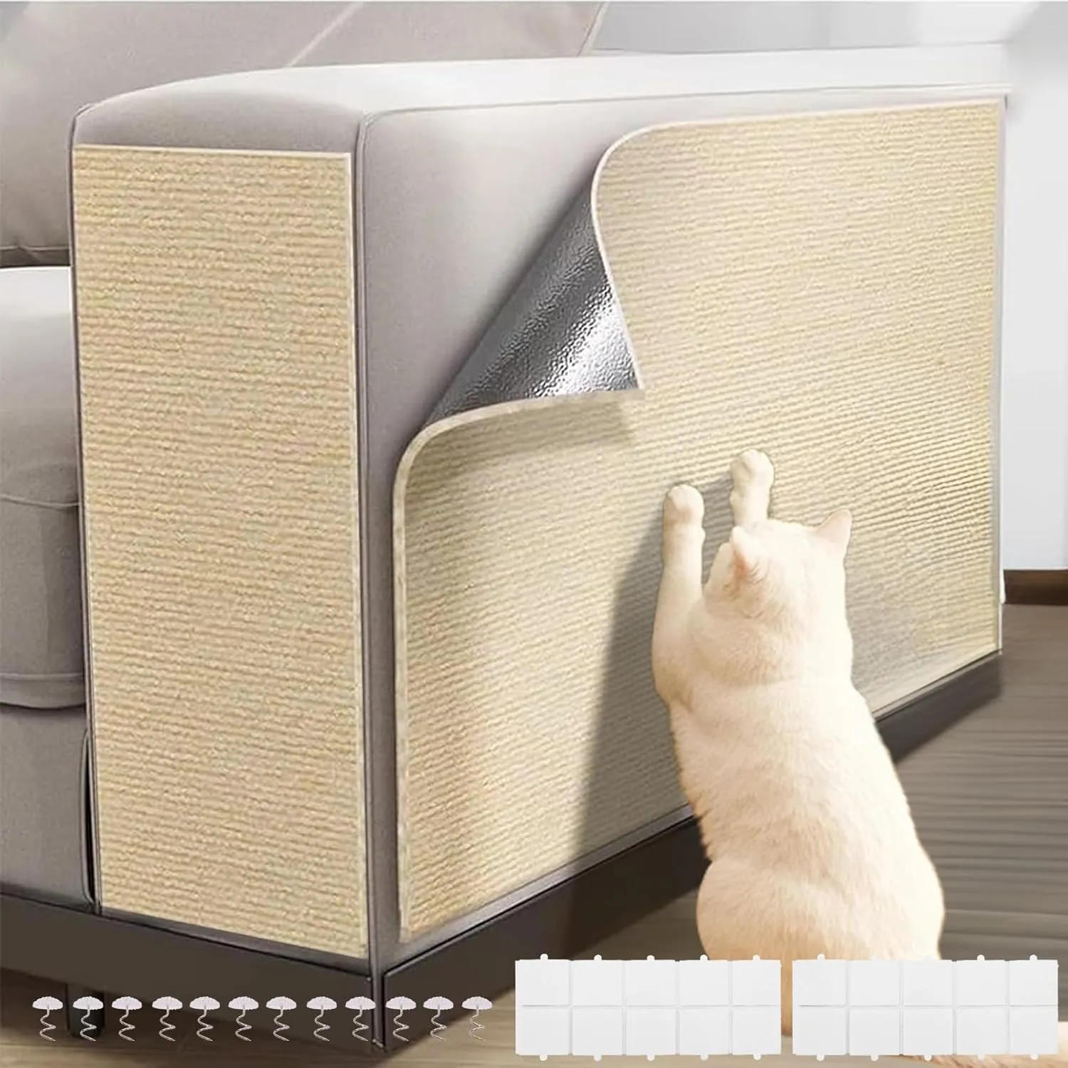 Self-Adhesive Cat Scratching Mat - Durable Couch Protector for Furniture, No Residue, Customizable, Safe for Cats, Easy Installation, Protects Sofas and Chairs