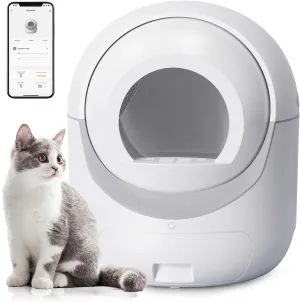 Self Cleaning Litter Box, Automatic Litter Box with APP Control, Safety Protection, Large Capacity for Multiple Cats, with Garbage Bags, Grey
